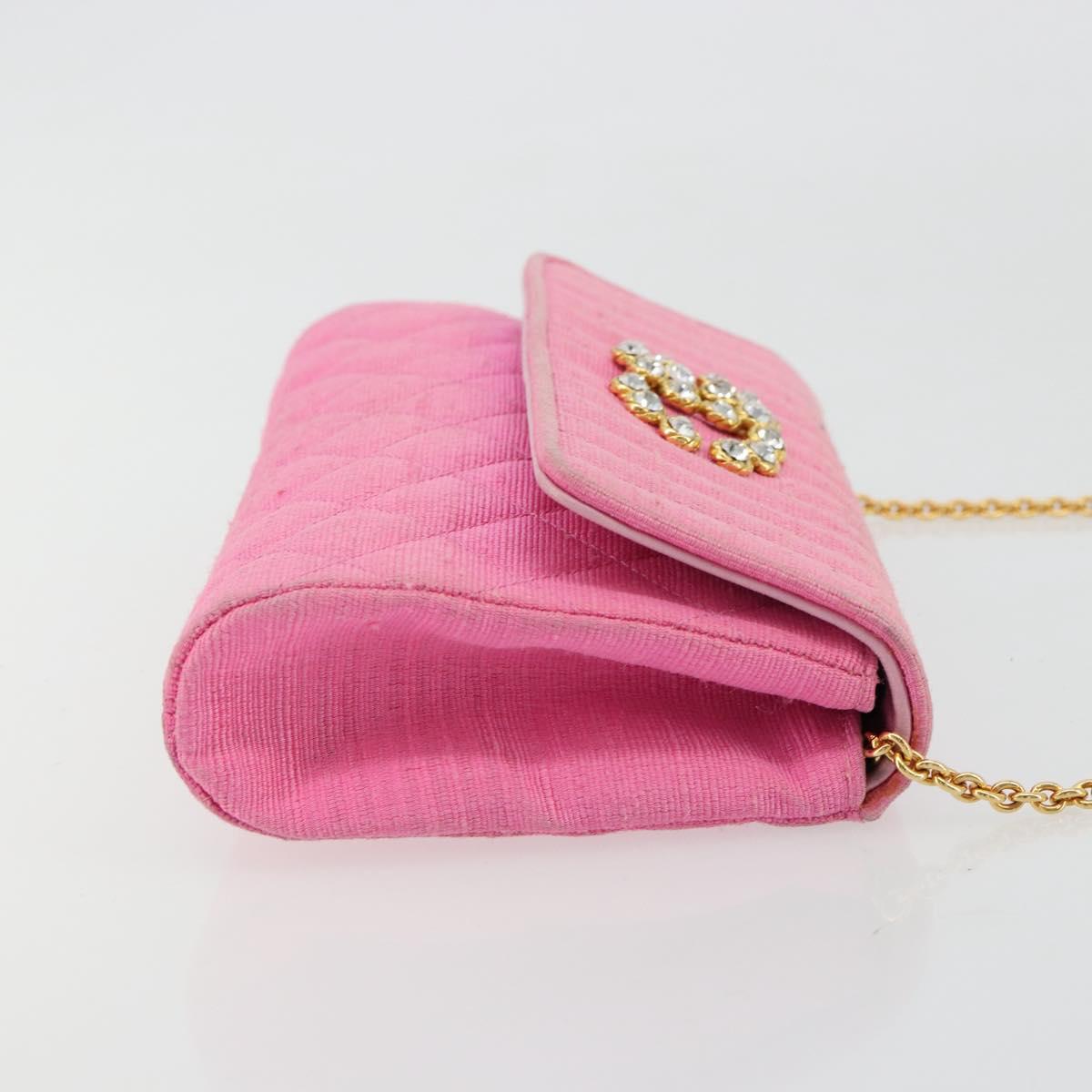 CHANEL Matelasse Chain Shoulder Bag Satin Gold Pink CC Auth 179642A