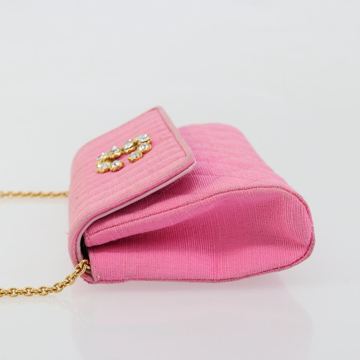 CHANEL Matelasse Chain Shoulder Bag Satin Gold Pink CC Auth 179642A