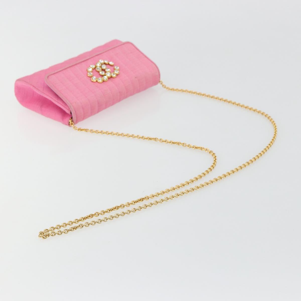 CHANEL Matelasse Chain Shoulder Bag Satin Gold Pink CC Auth 179642A
