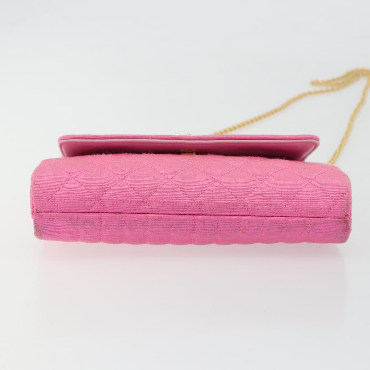 CHANEL Matelasse Chain Shoulder Bag Satin Gold Pink CC Auth 179642A