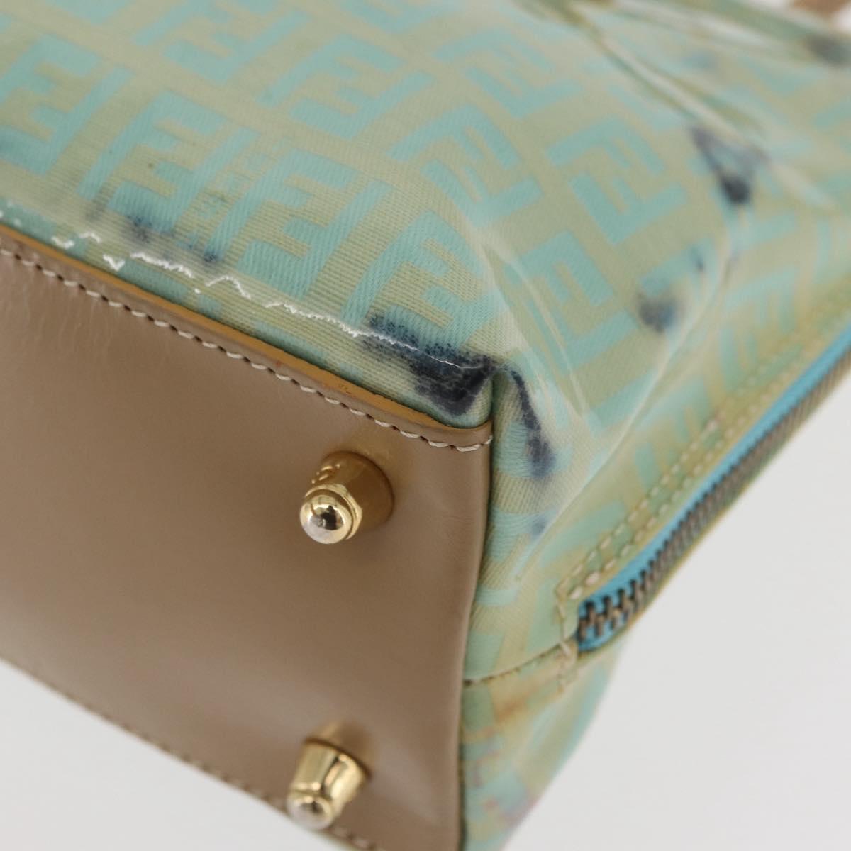 FENDI Zucchino Canvas Hand Bag Coated Canvas Green Gold Auth 179644