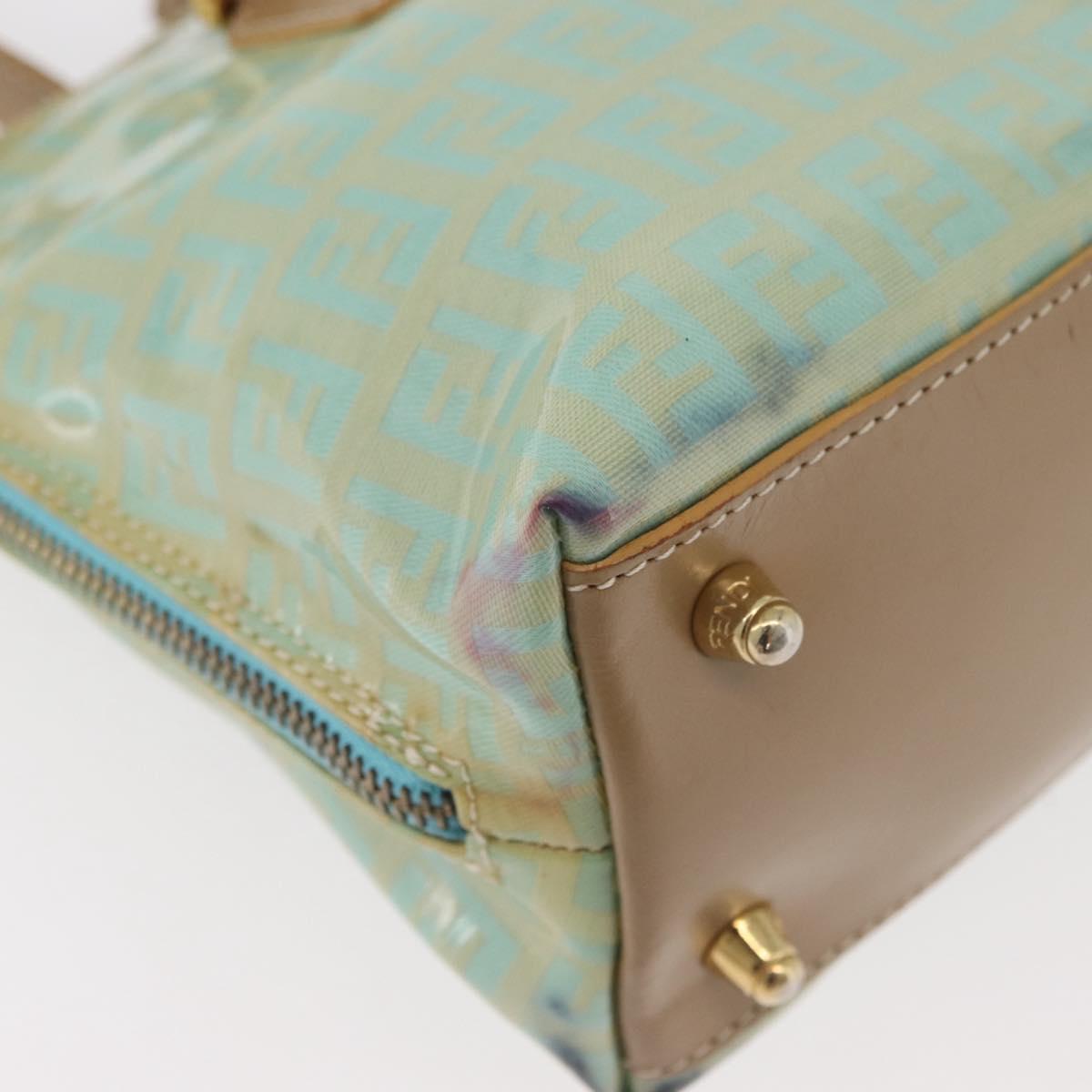 FENDI Zucchino Canvas Hand Bag Coated Canvas Green Gold Auth 179644
