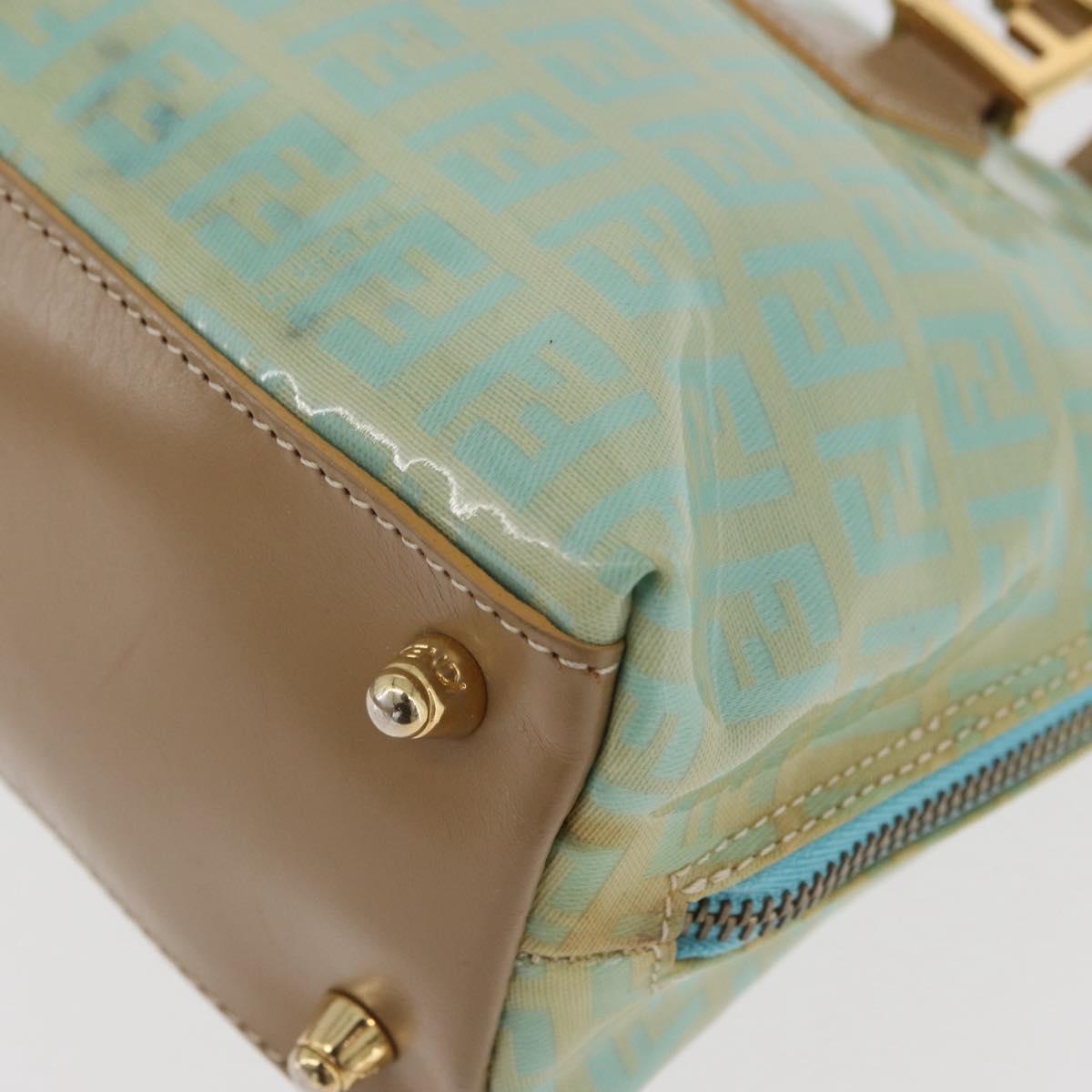 FENDI Zucchino Canvas Hand Bag Coated Canvas Green Gold Auth 179644