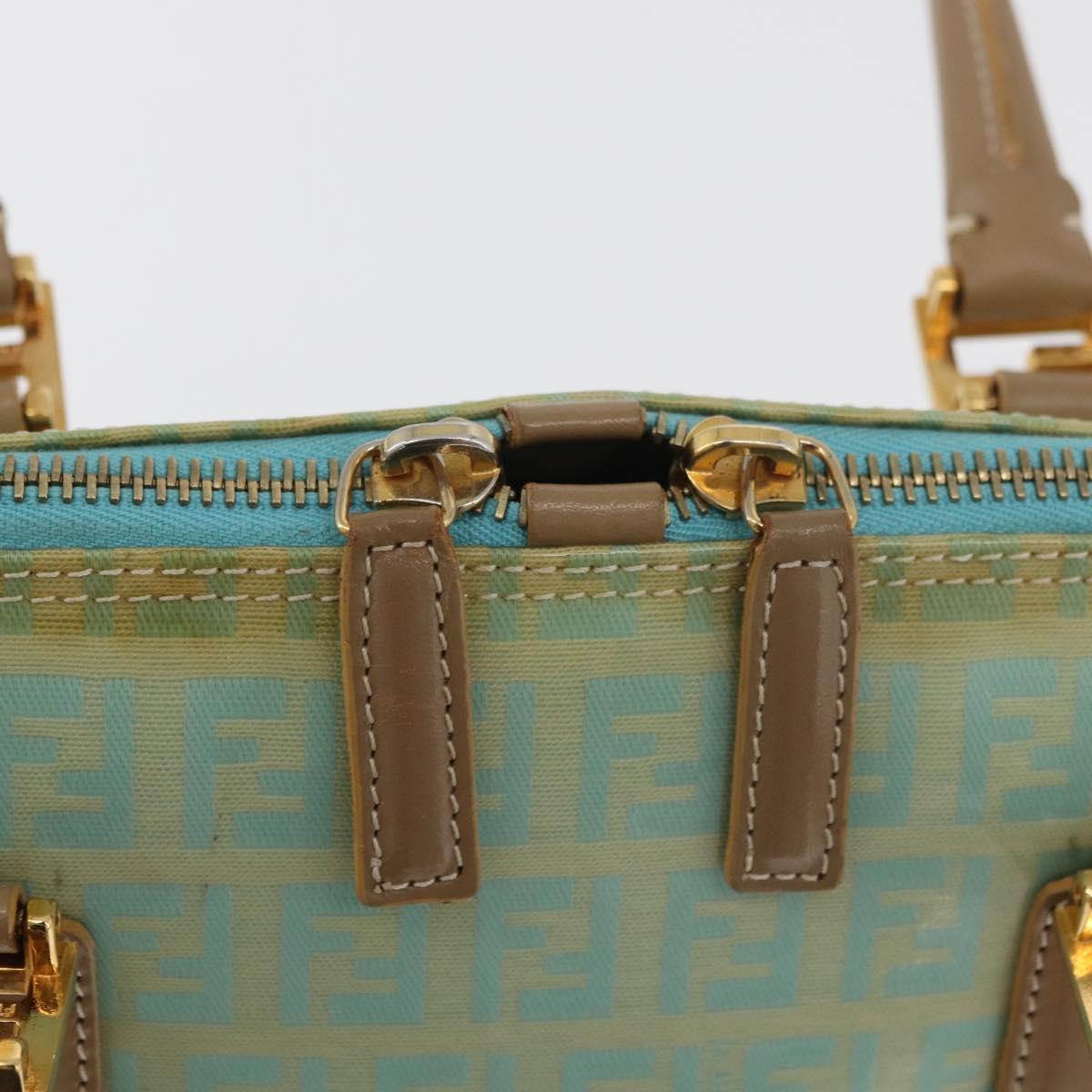 FENDI Zucchino Canvas Hand Bag Coated Canvas Green Gold Auth 179644