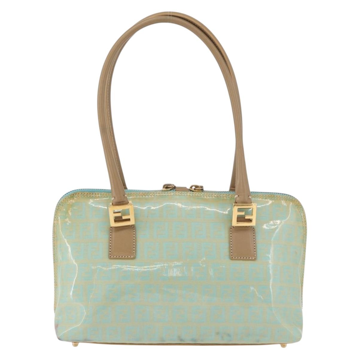 FENDI Zucchino Canvas Hand Bag Coated Canvas Green Gold Auth 179644