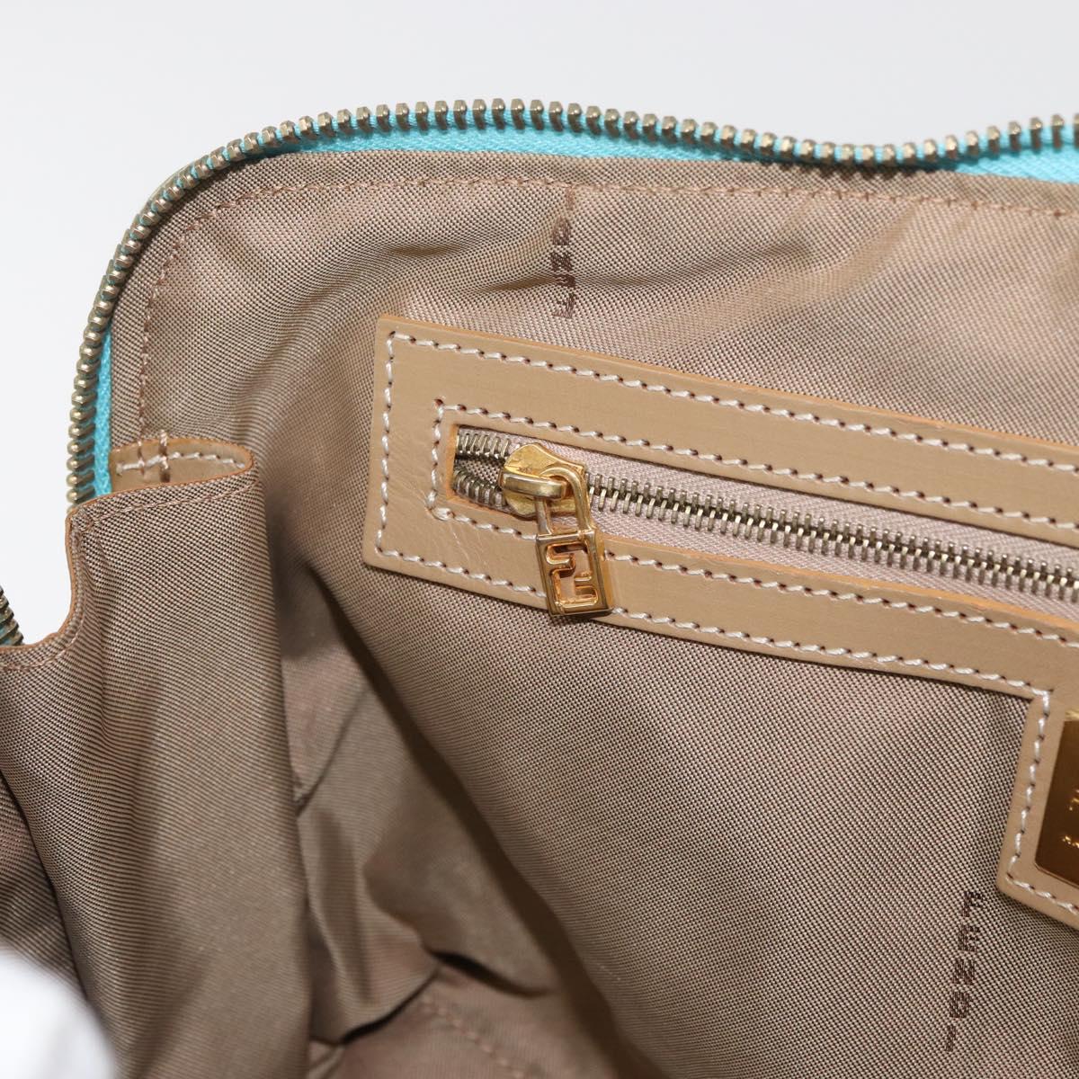 FENDI Zucchino Canvas Hand Bag Coated Canvas Green Gold Auth 179644