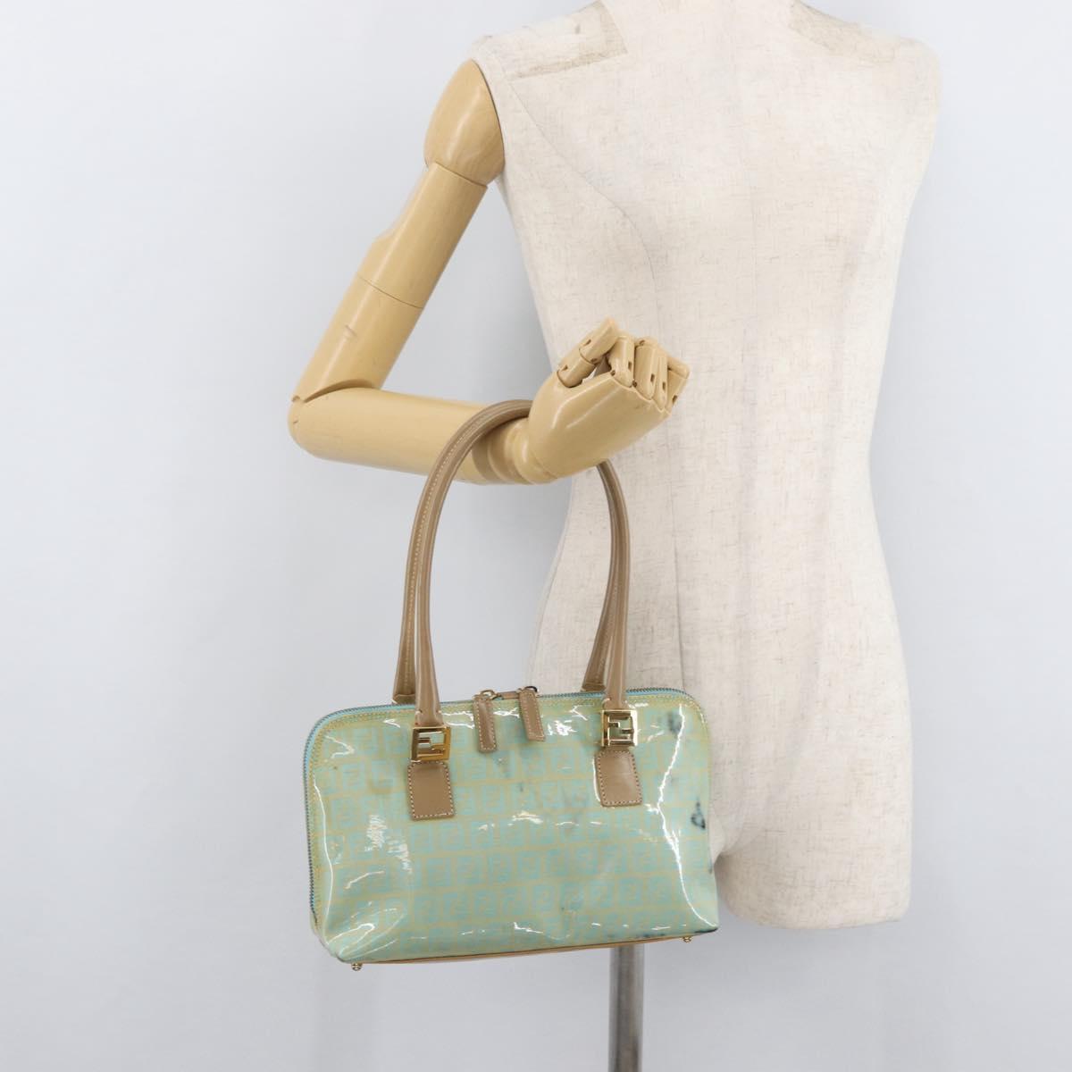 FENDI Zucchino Canvas Hand Bag Coated Canvas Green Gold Auth 179644
