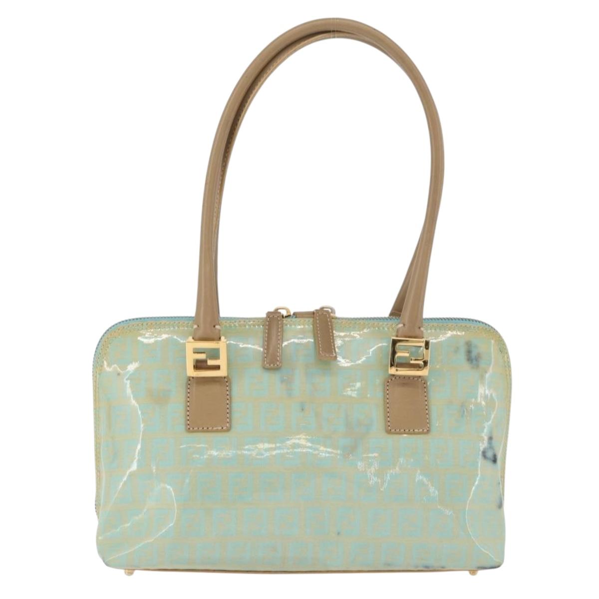 FENDI Zucchino Canvas Hand Bag Coated Canvas Green Gold Auth 179644