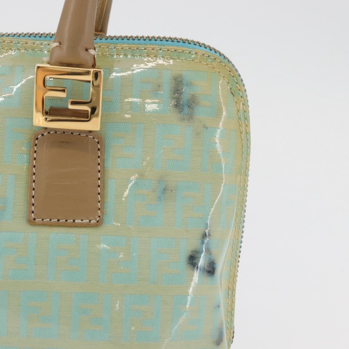 FENDI Zucchino Canvas Hand Bag Coated Canvas Green Gold Auth 179644