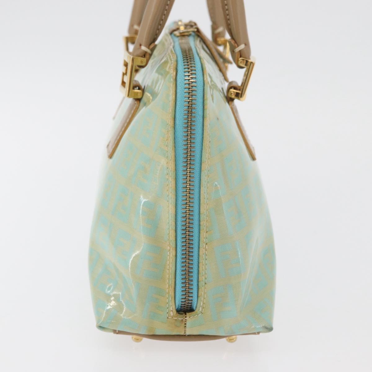 FENDI Zucchino Canvas Hand Bag Coated Canvas Green Gold Auth 179644