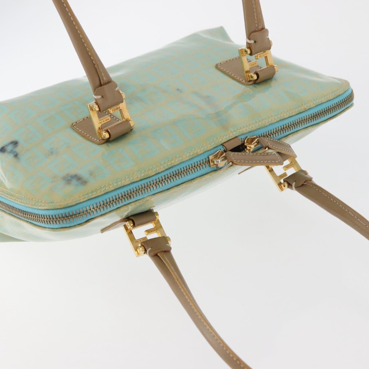FENDI Zucchino Canvas Hand Bag Coated Canvas Green Gold Auth 179644