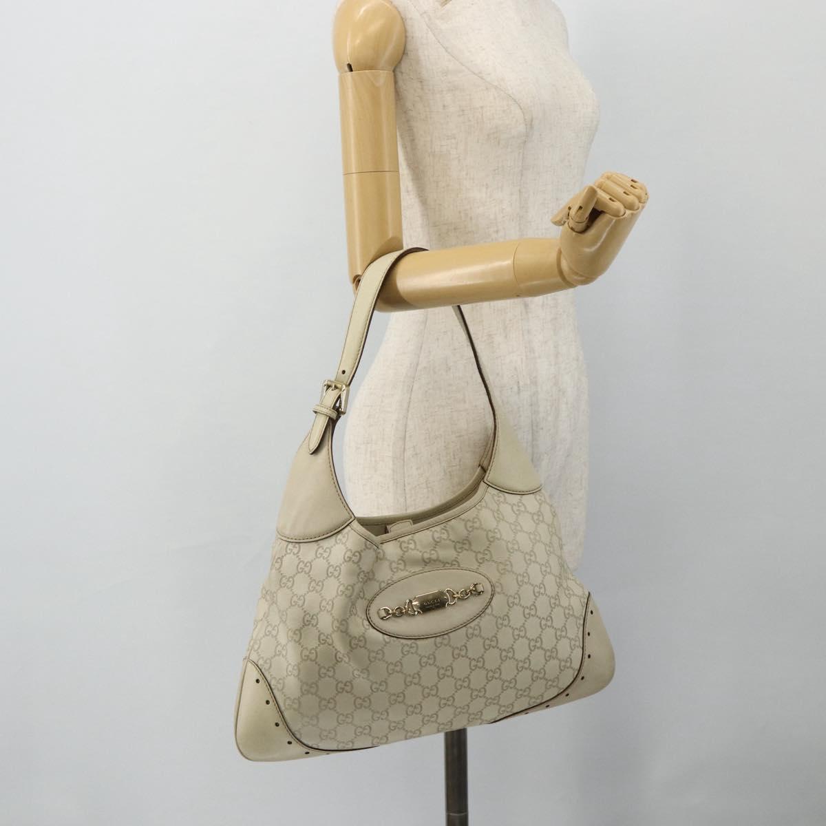 GUCCI GG Canvas Guccissima Shoulder Bag Leather Ivory Gold 145781 Auth 179647