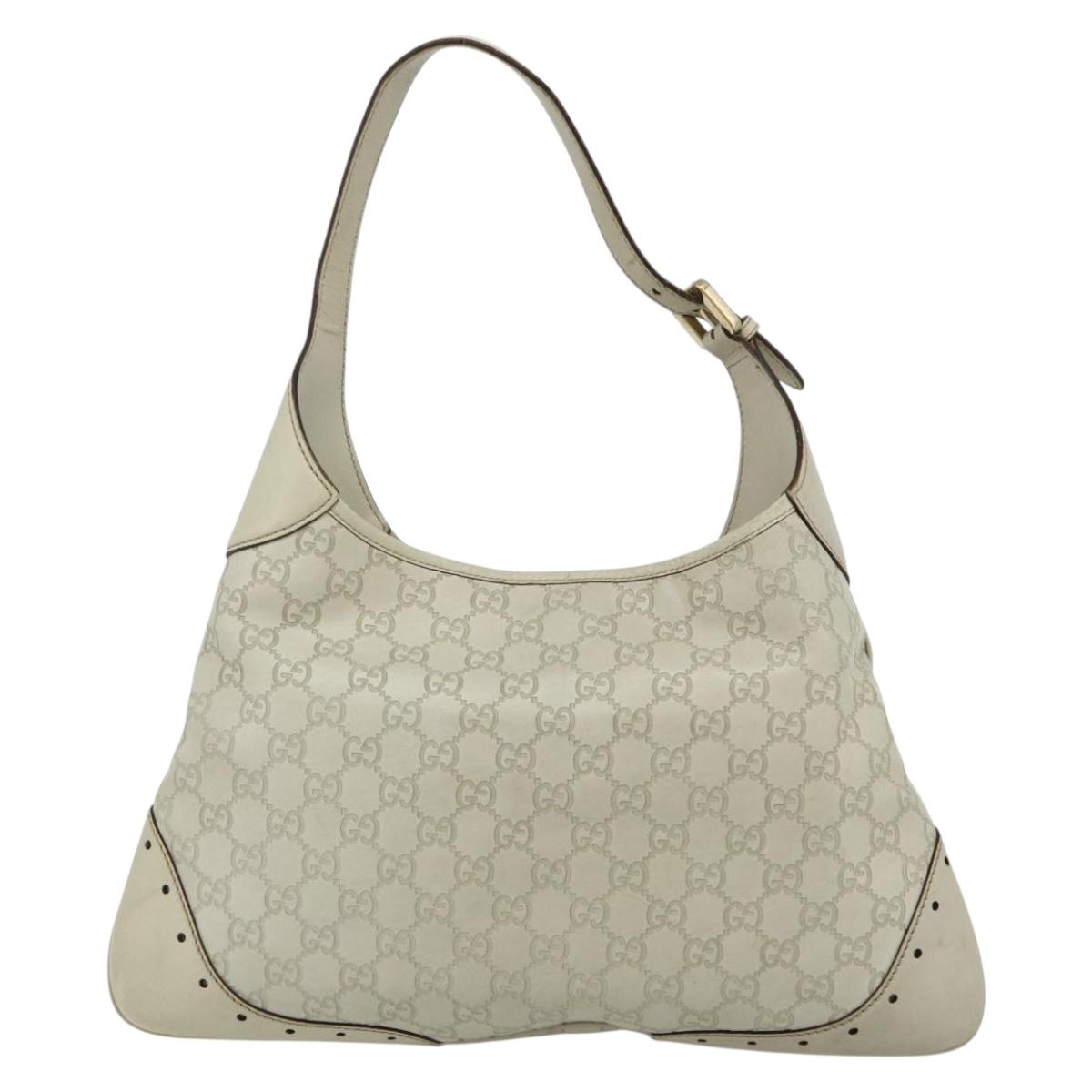 GUCCI GG Canvas Guccissima Shoulder Bag Leather Ivory Gold 145781 Auth 179647