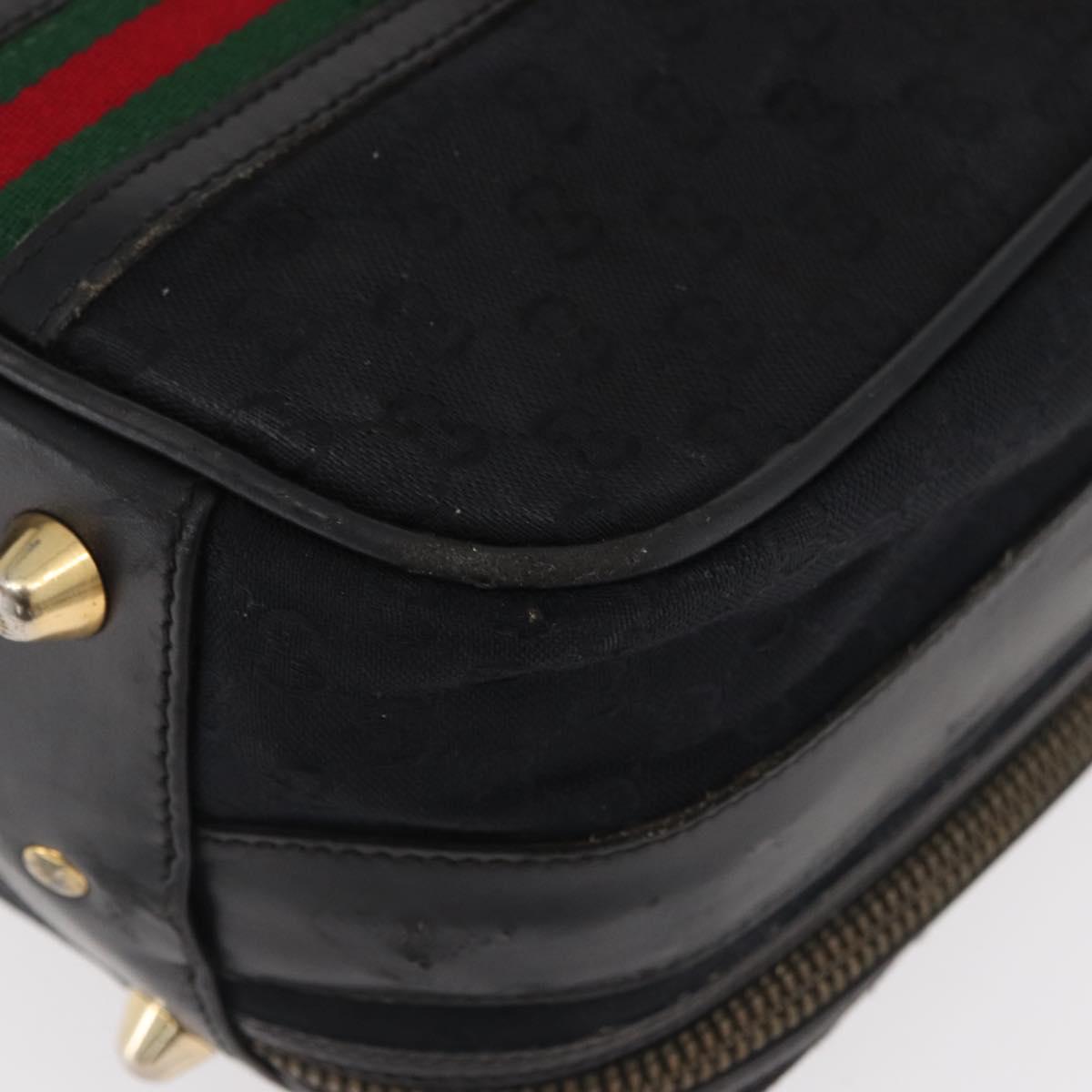 GUCCI GG Canvas Web Sherry Line Suitcase Black Gold Auth 179648