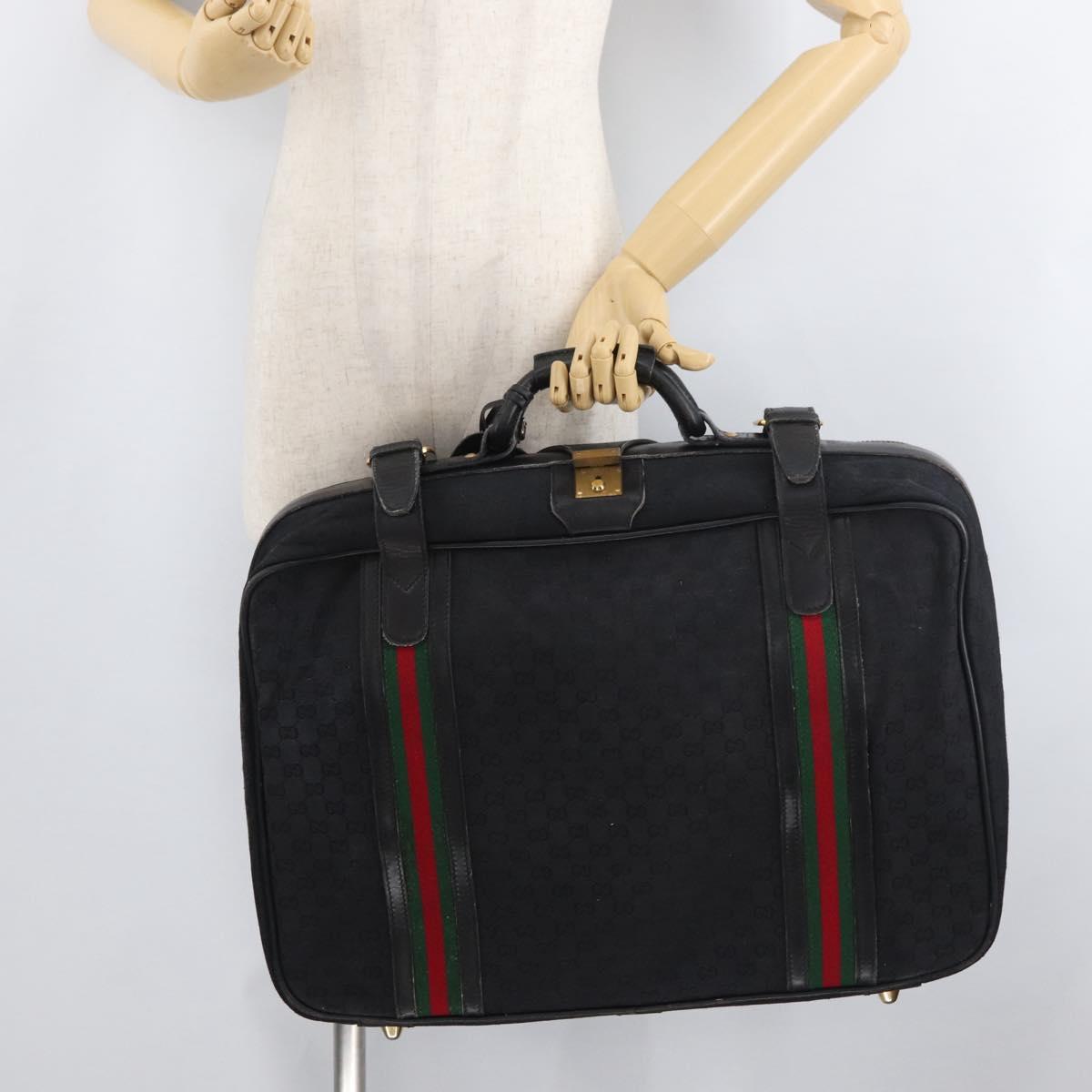 GUCCI GG Canvas Web Sherry Line Suitcase Black Gold Auth 179648