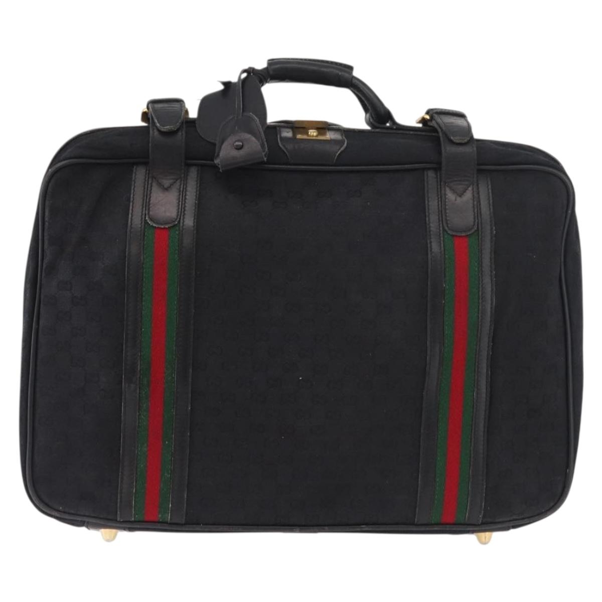 GUCCI GG Canvas Web Sherry Line Suitcase Black Gold Auth 179648