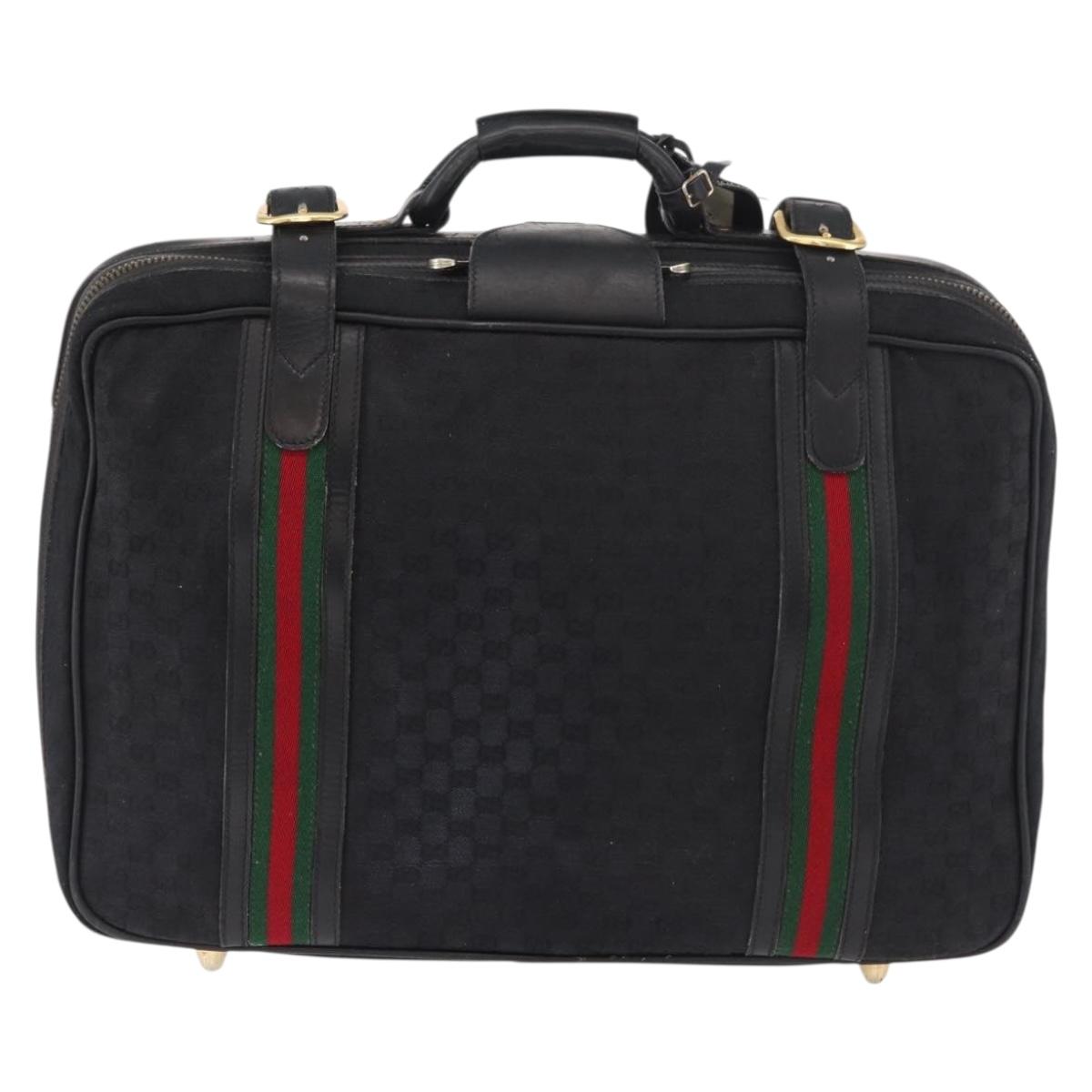 GUCCI GG Canvas Web Sherry Line Suitcase Black Gold Auth 179648