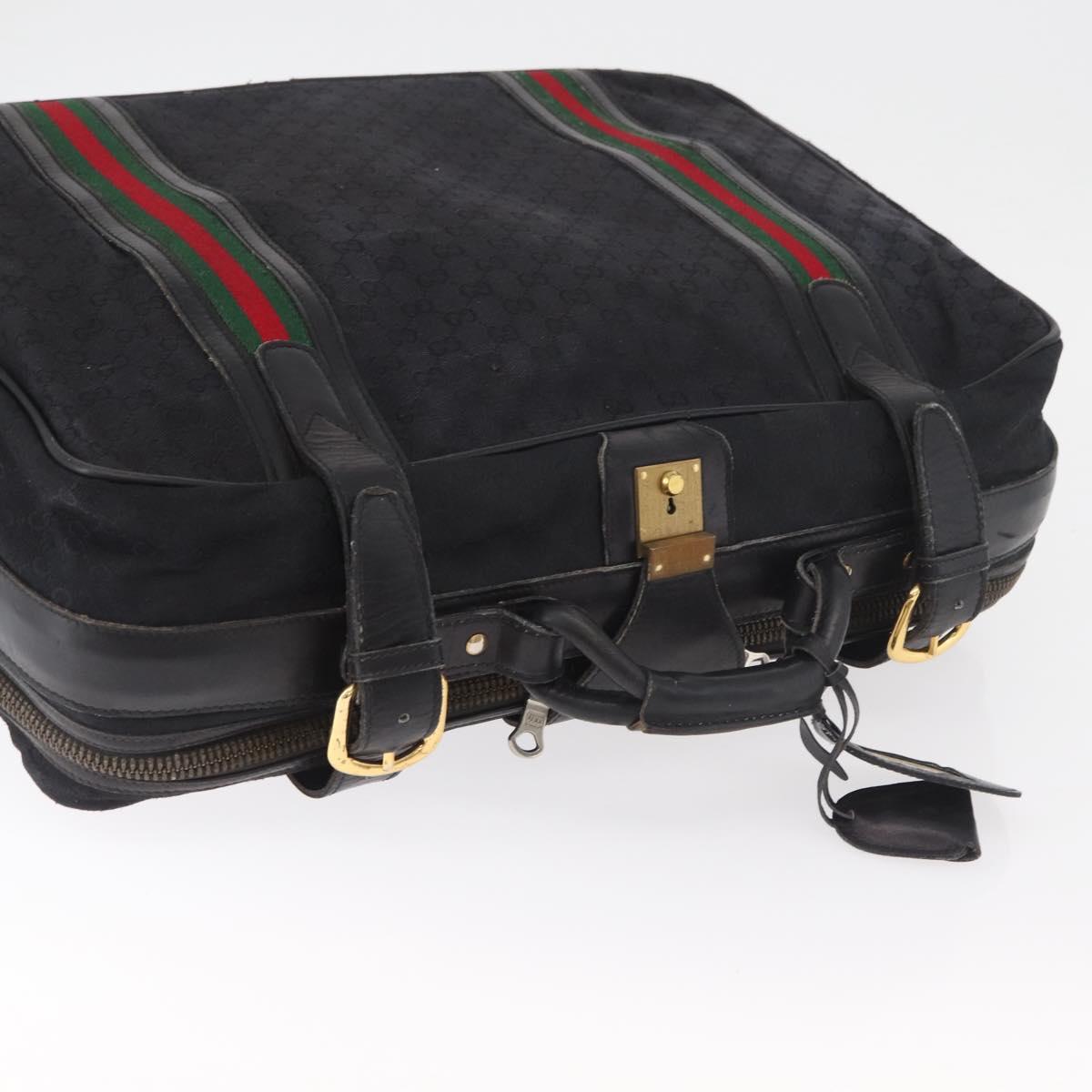 GUCCI GG Canvas Web Sherry Line Suitcase Black Gold Auth 179648