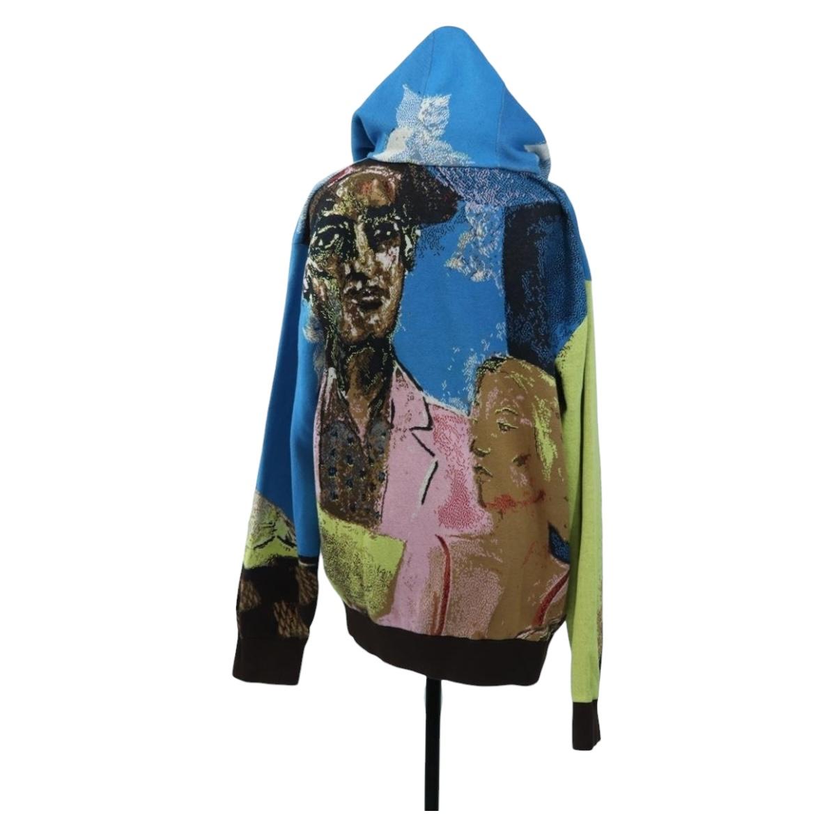 LOUIS VUITTON Knitted Hoodie Cotton Blue LV Auth 179652M