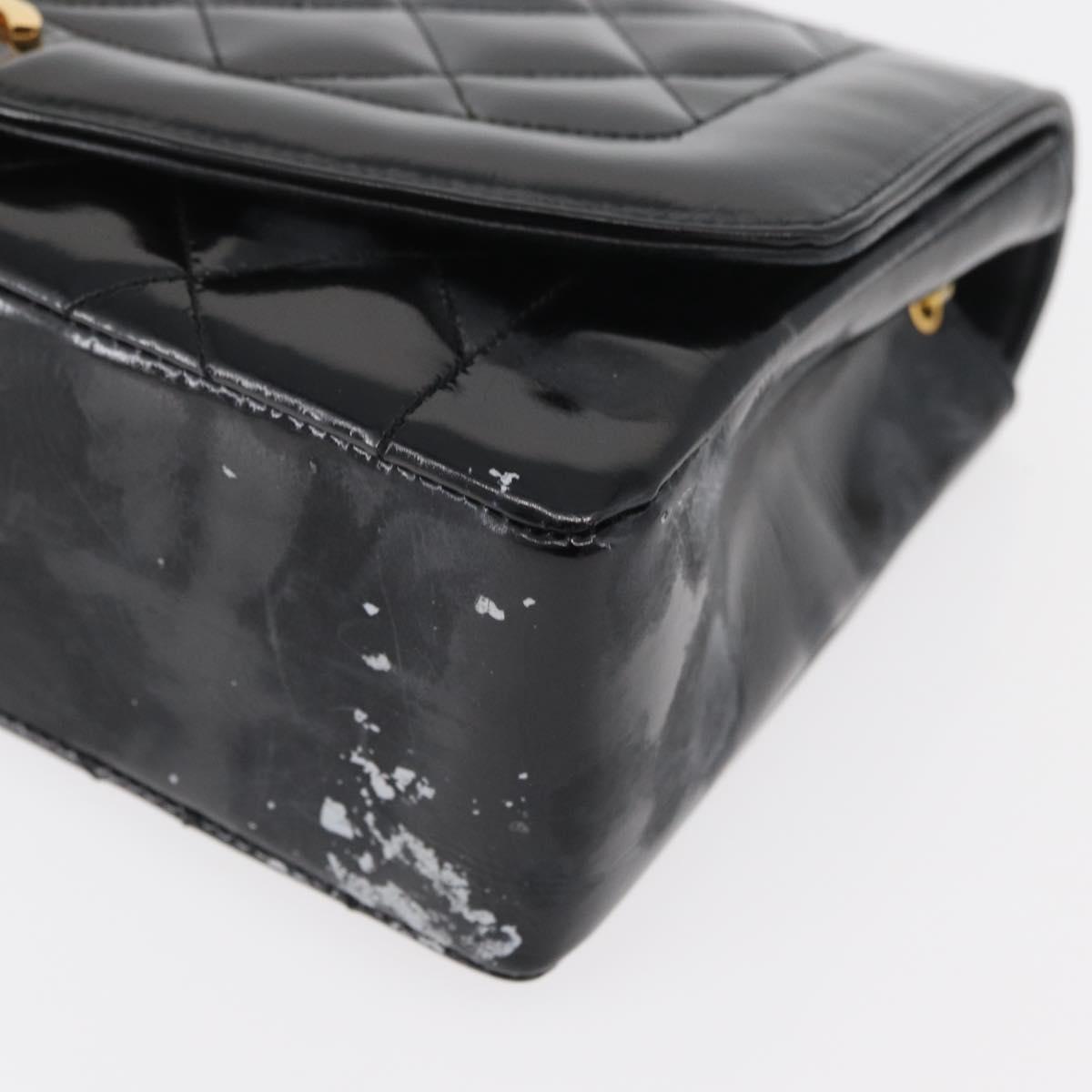 CHANEL Matelasse Chain Shoulder Bag Patent Leather Black Gold CC Auth 179684A