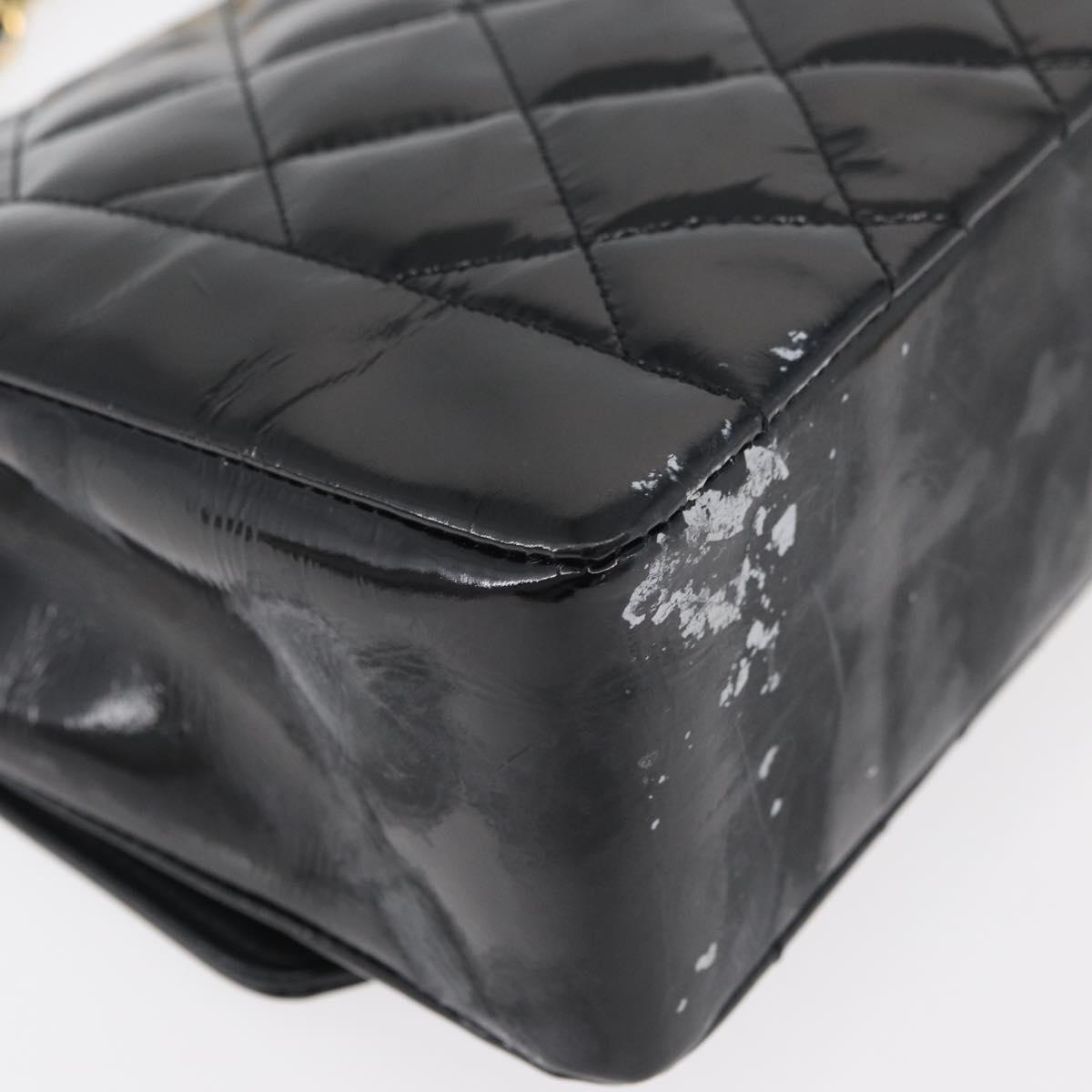 CHANEL Matelasse Chain Shoulder Bag Patent Leather Black Gold CC Auth 179684A