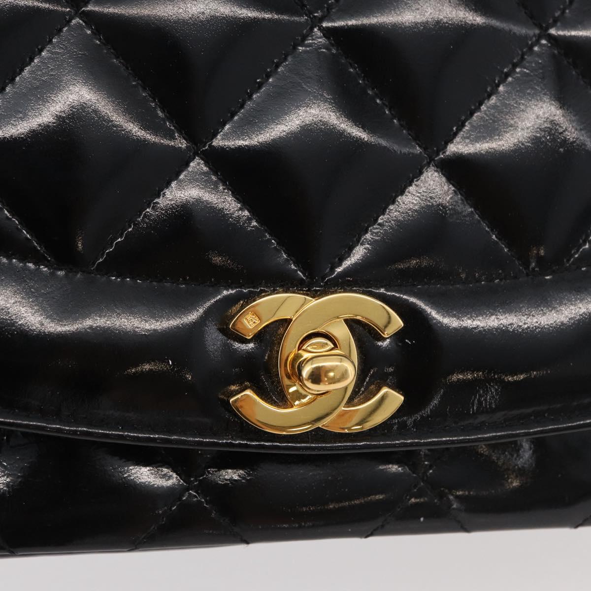 CHANEL Matelasse Chain Shoulder Bag Patent Leather Black Gold CC Auth 179684A