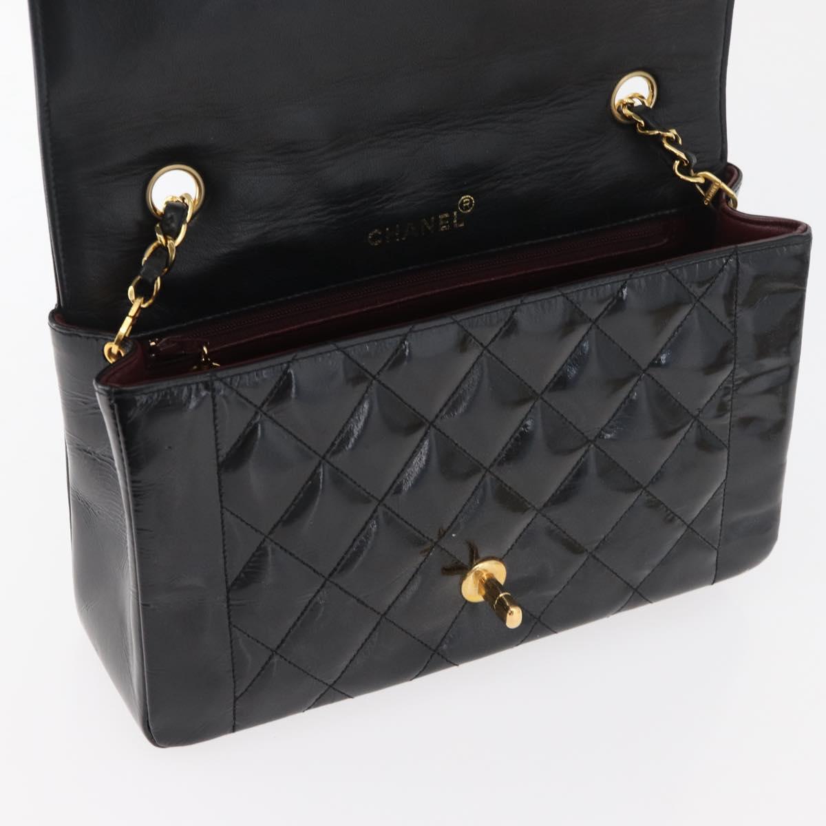 CHANEL Matelasse Chain Shoulder Bag Patent Leather Black Gold CC Auth 179684A