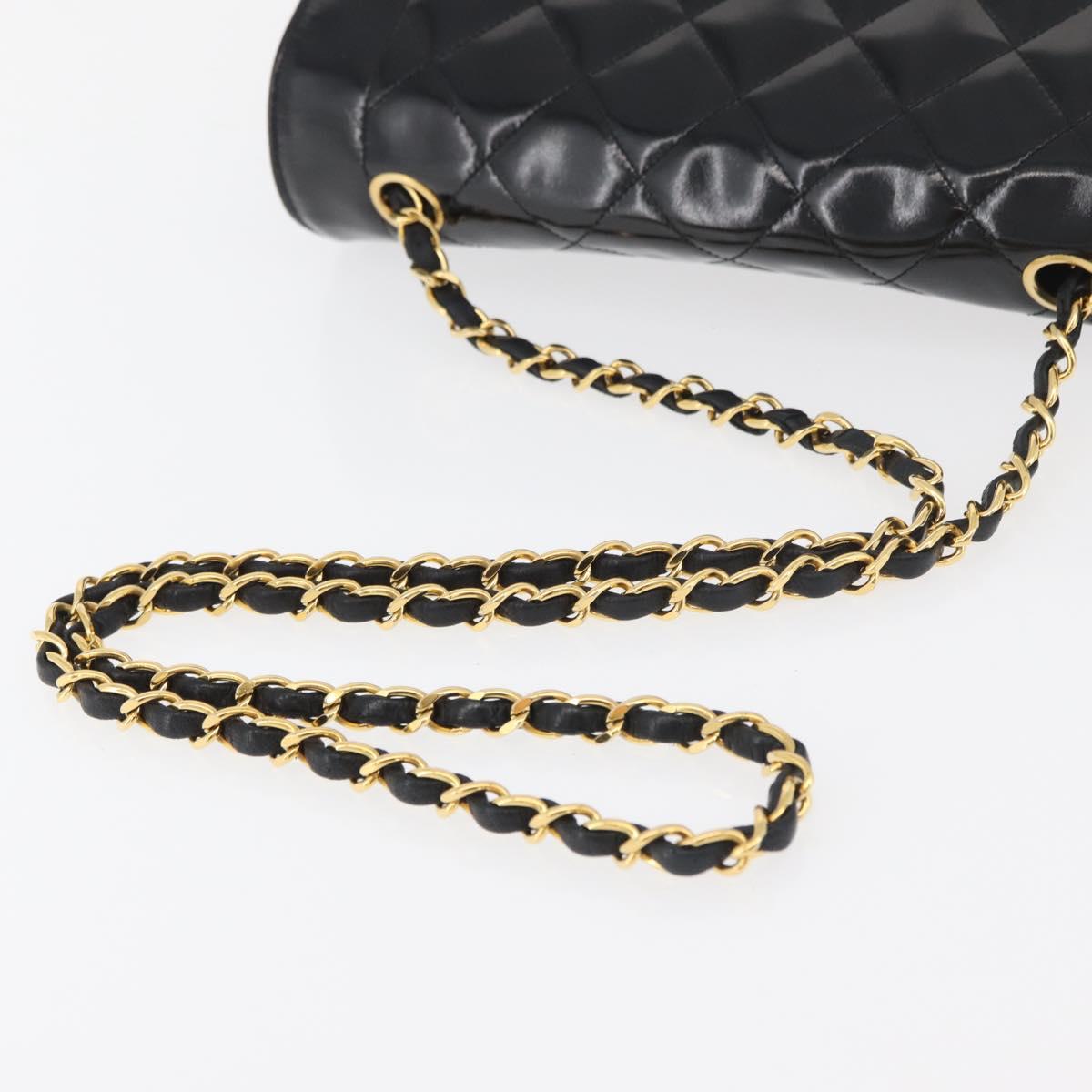 CHANEL Matelasse Chain Shoulder Bag Patent Leather Black Gold CC Auth 179684A