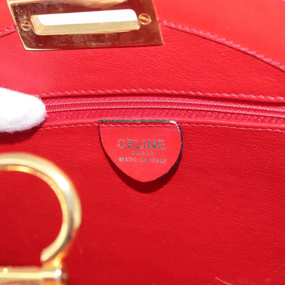 CELINE Circle Hand Bag Leather Red Gold Auth 179697V