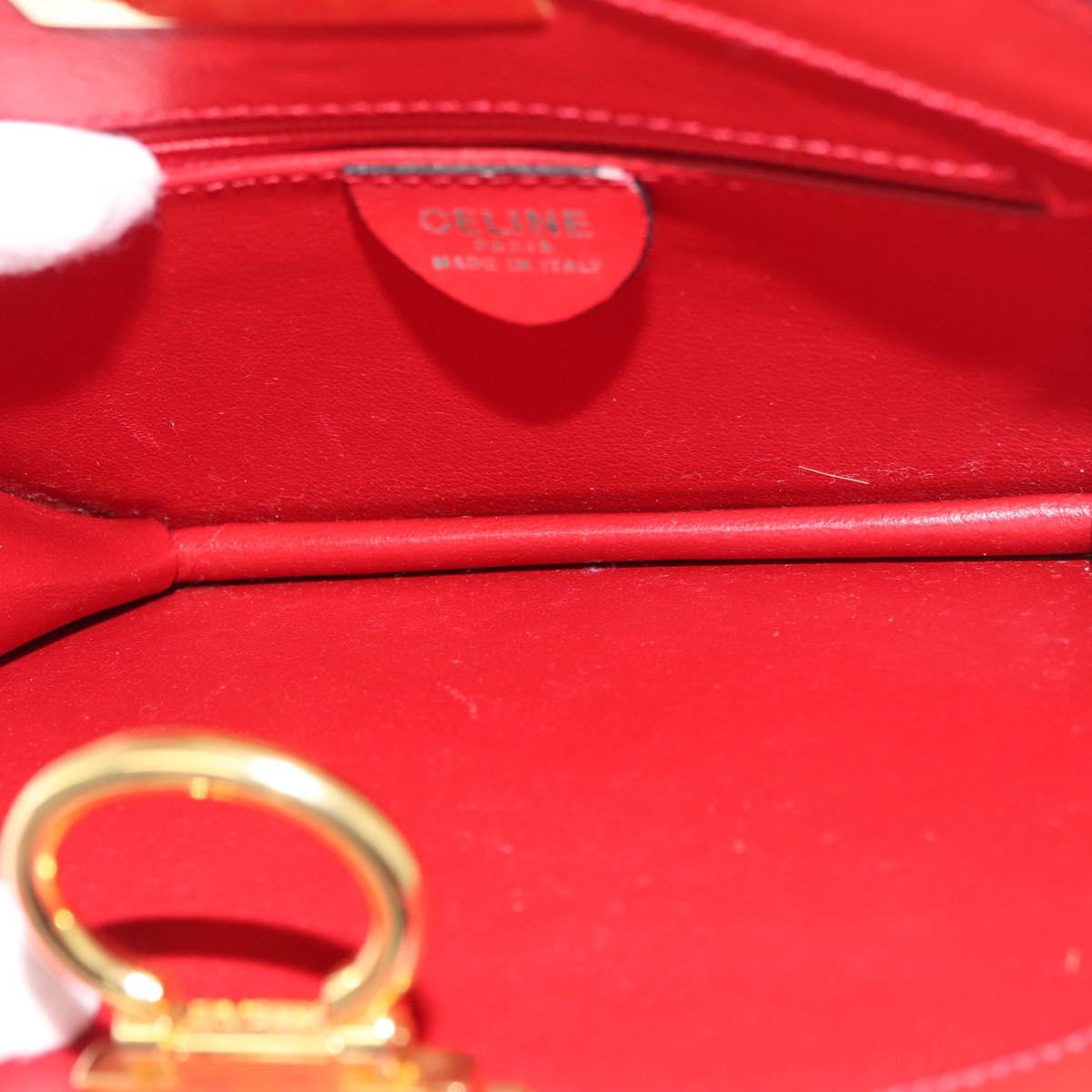CELINE Circle Hand Bag Leather Red Gold Auth 179697V