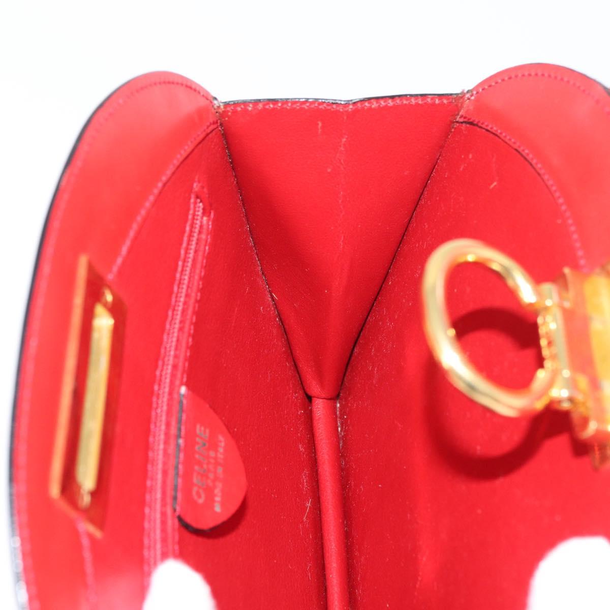 CELINE Circle Hand Bag Leather Red Gold Auth 179697V