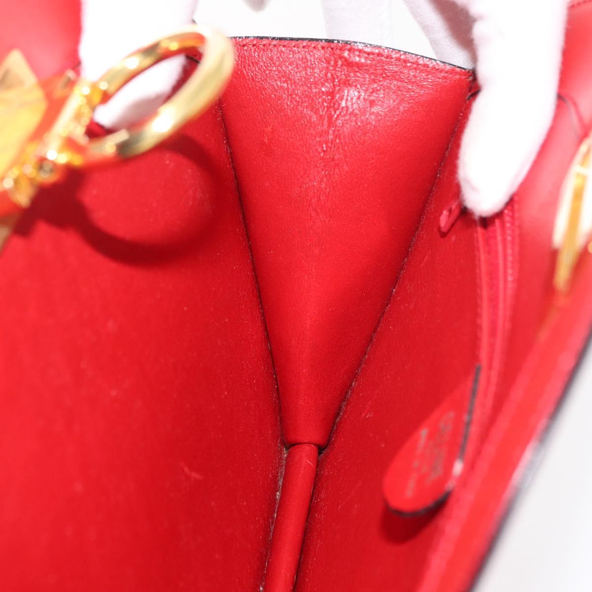 CELINE Circle Hand Bag Leather Red Gold Auth 179697V