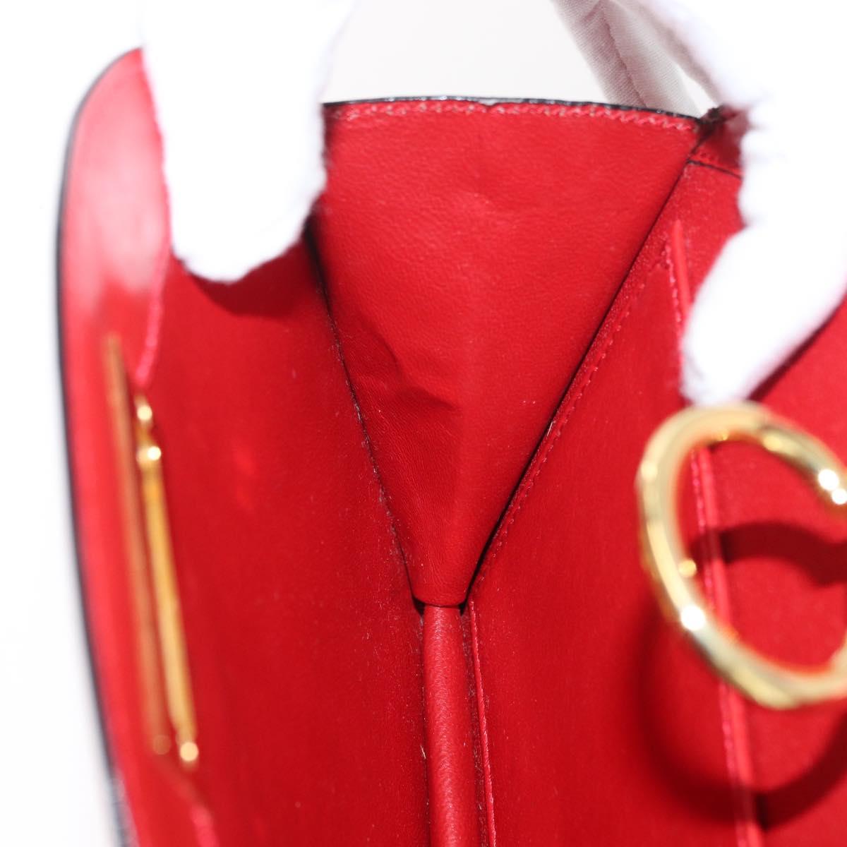 CELINE Circle Hand Bag Leather Red Gold Auth 179697V