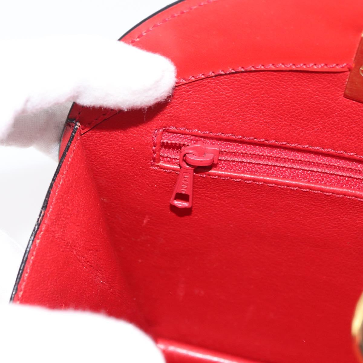 CELINE Circle Hand Bag Leather Red Gold Auth 179697V