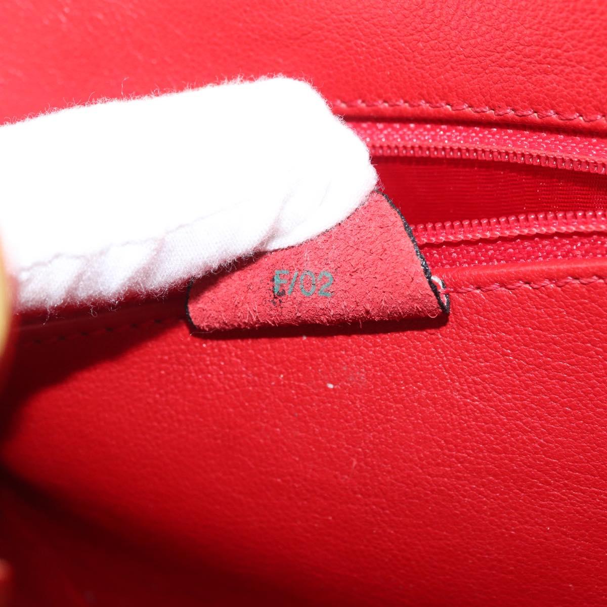 CELINE Circle Hand Bag Leather Red Gold Auth 179697V