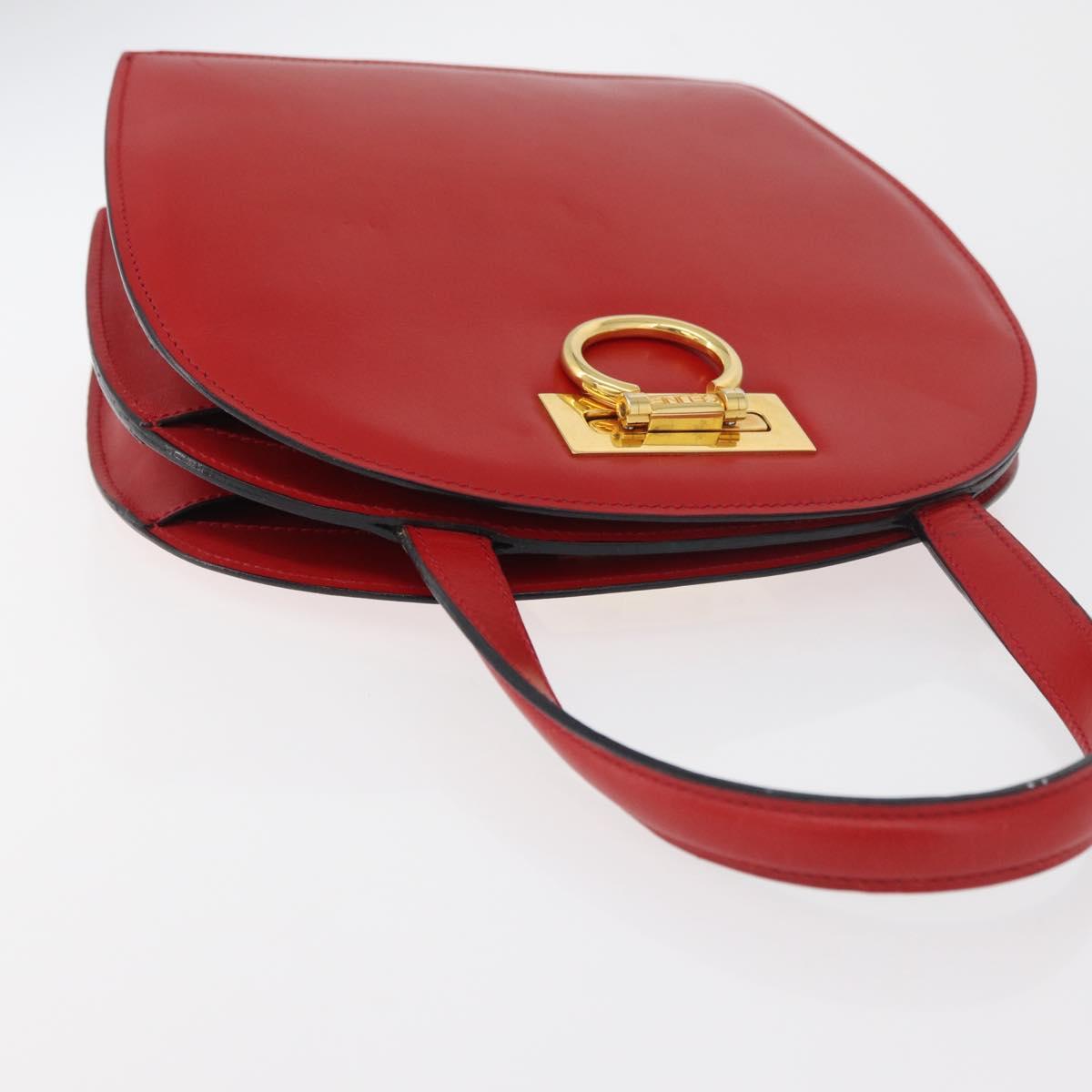 CELINE Circle Hand Bag Leather Red Gold Auth 179697V