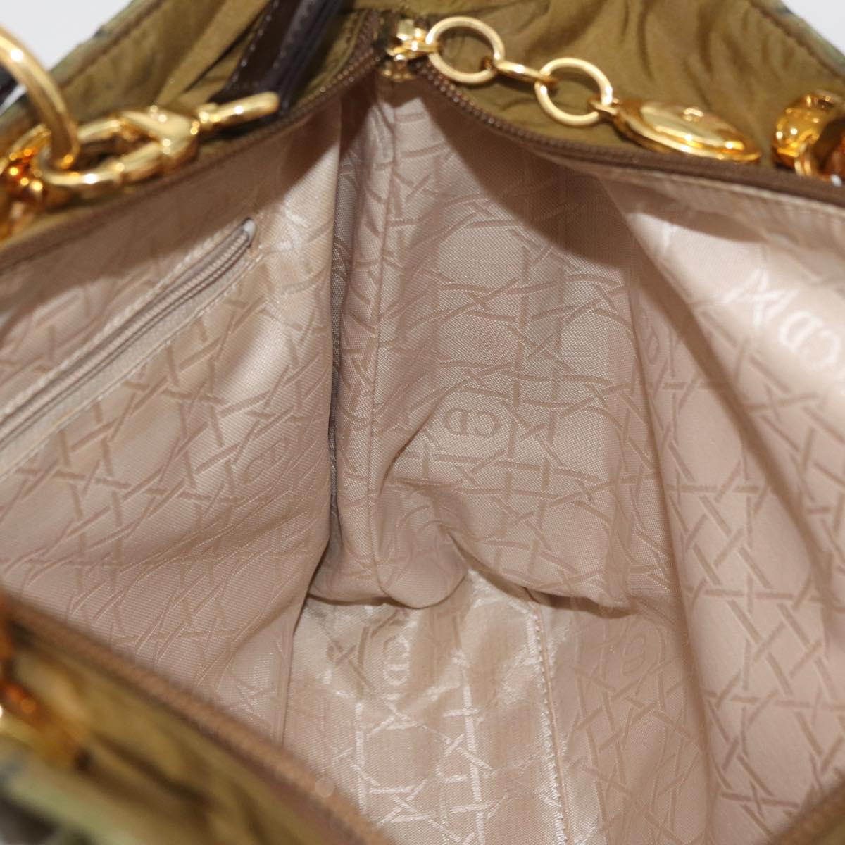 Christian Dior Canage Lady Dior Hand Bag Nylon 2way Khaki Gold Auth 179698