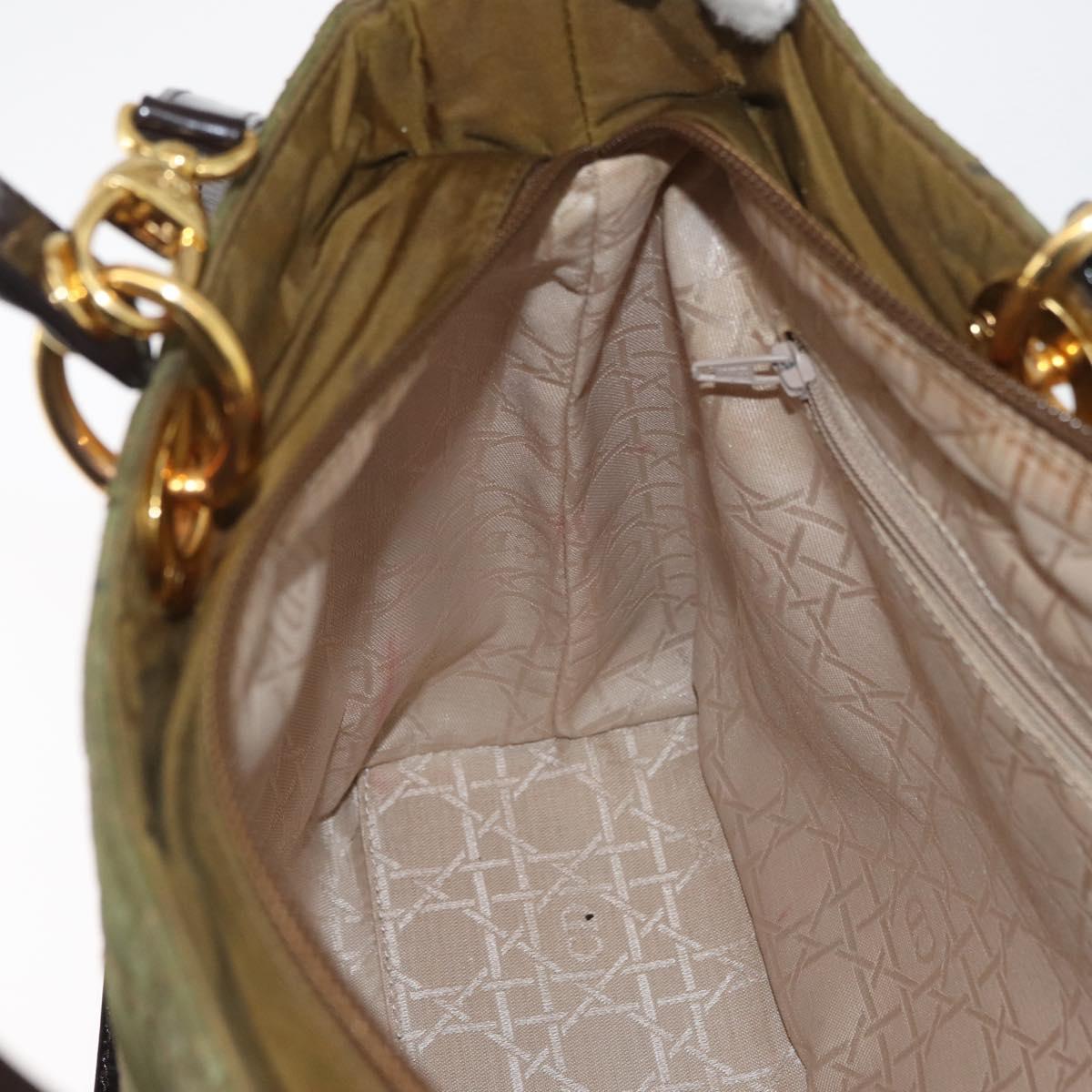 Christian Dior Canage Lady Dior Hand Bag Nylon 2way Khaki Gold Auth 179698