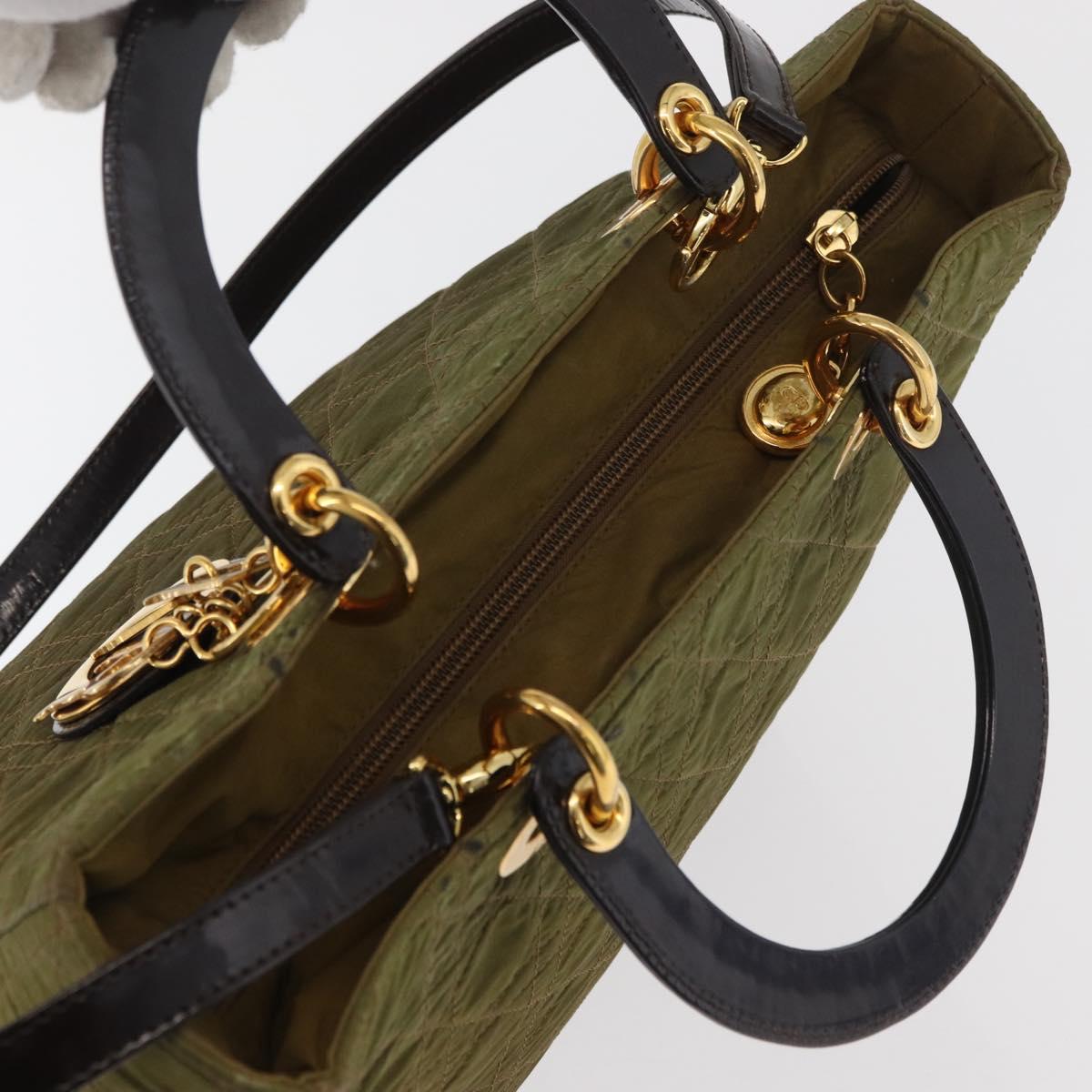 Christian Dior Canage Lady Dior Hand Bag Nylon 2way Khaki Gold Auth 179698