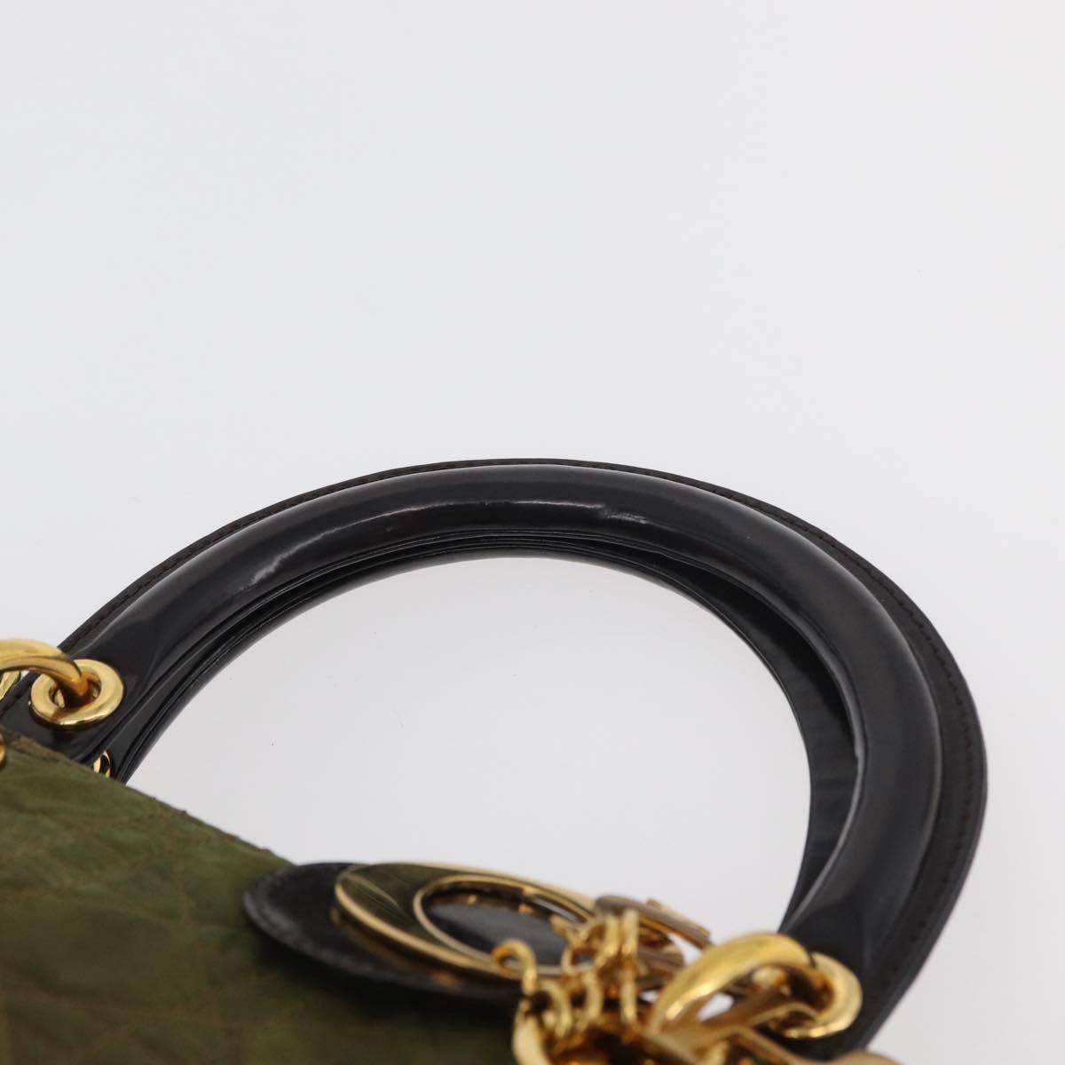 Christian Dior Canage Lady Dior Hand Bag Nylon 2way Khaki Gold Auth 179698