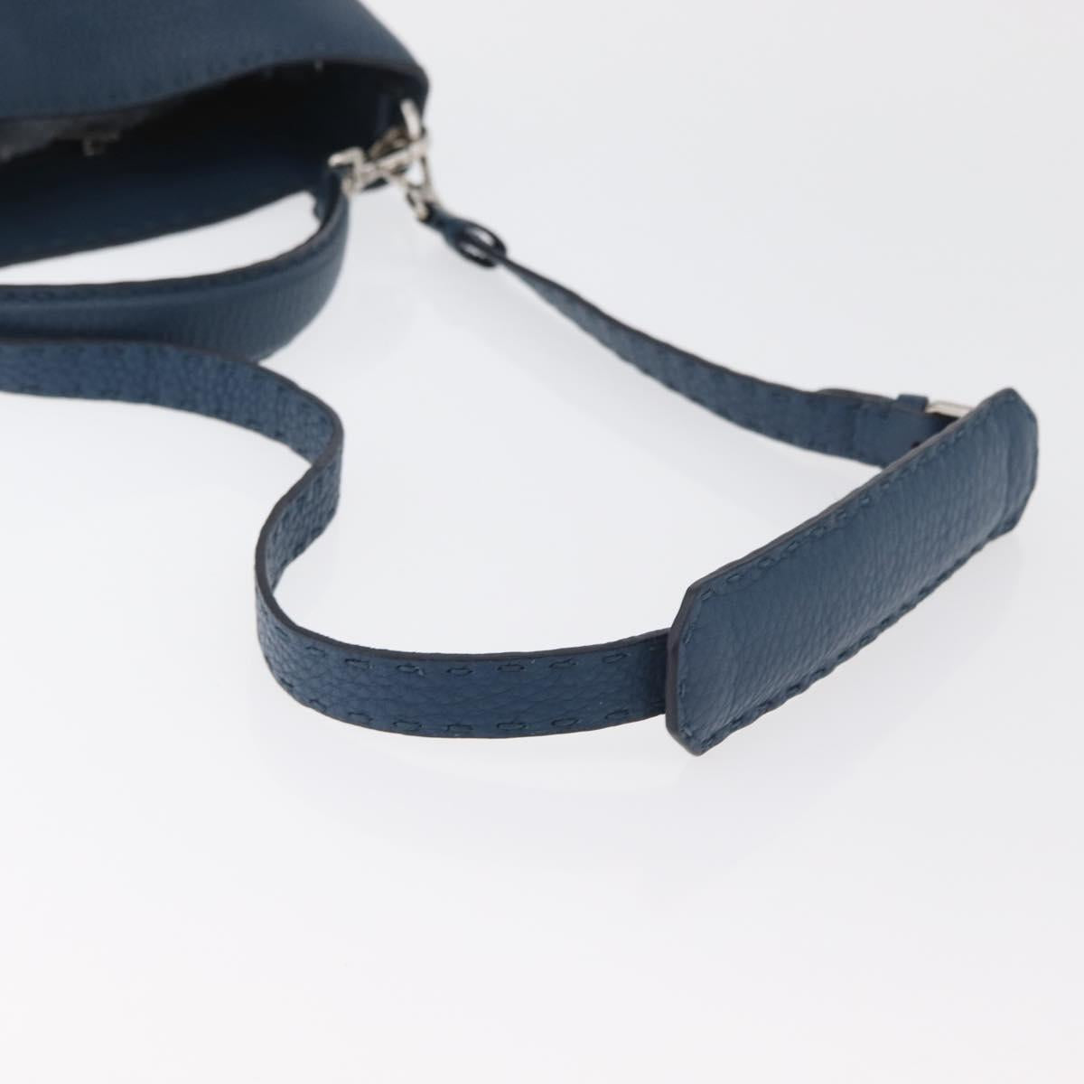 FENDI Celeria Anna Shoulder Bag Leather 2way Navy Silver Auth 179700A