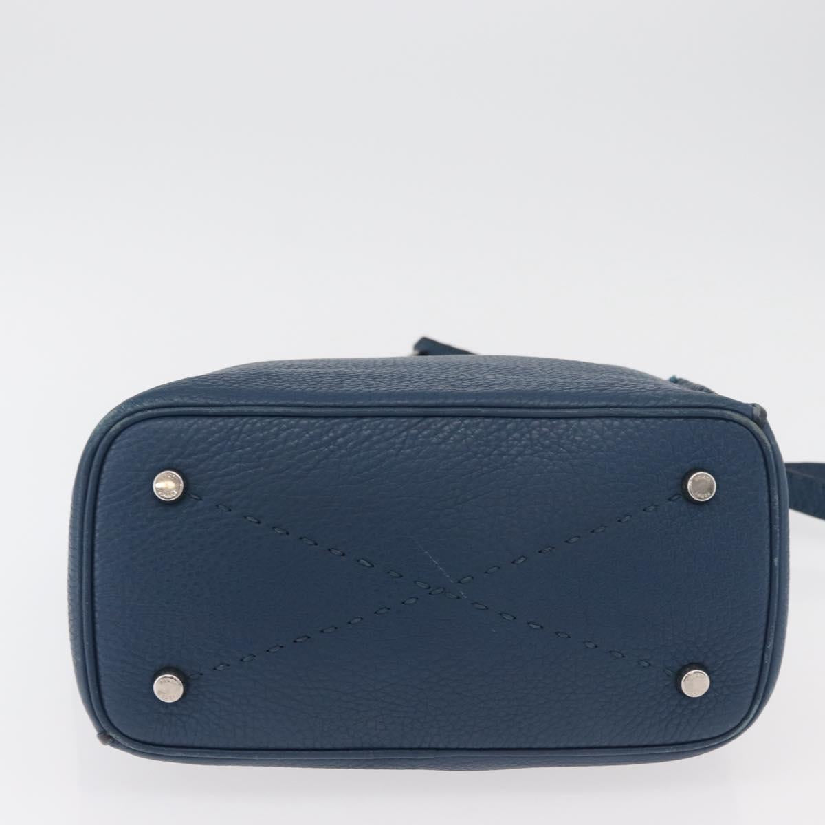 FENDI Celeria Anna Shoulder Bag Leather 2way Navy Silver Auth 179700A