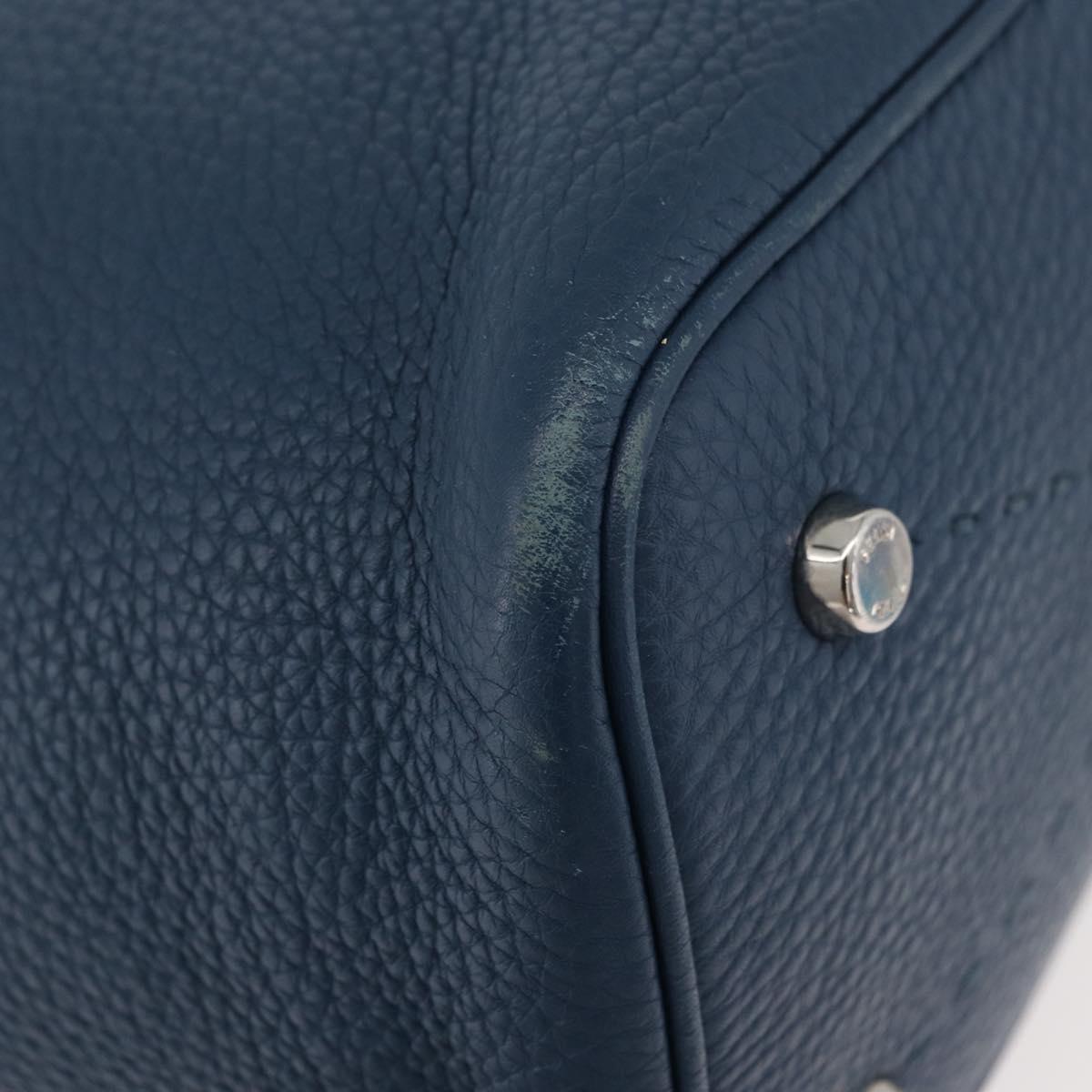 FENDI Celeria Anna Shoulder Bag Leather 2way Navy Silver Auth 179700A