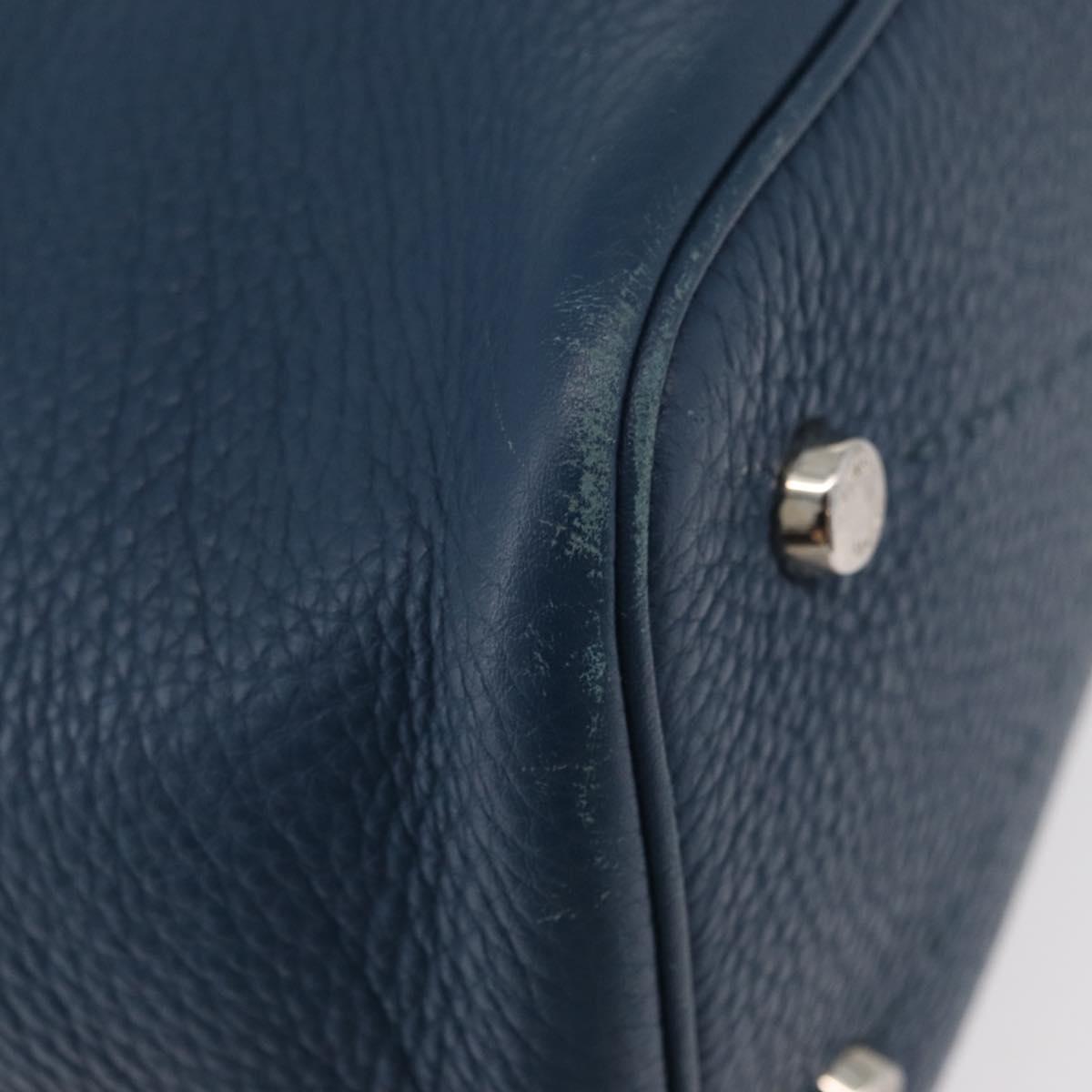 FENDI Celeria Anna Shoulder Bag Leather 2way Navy Silver Auth 179700A