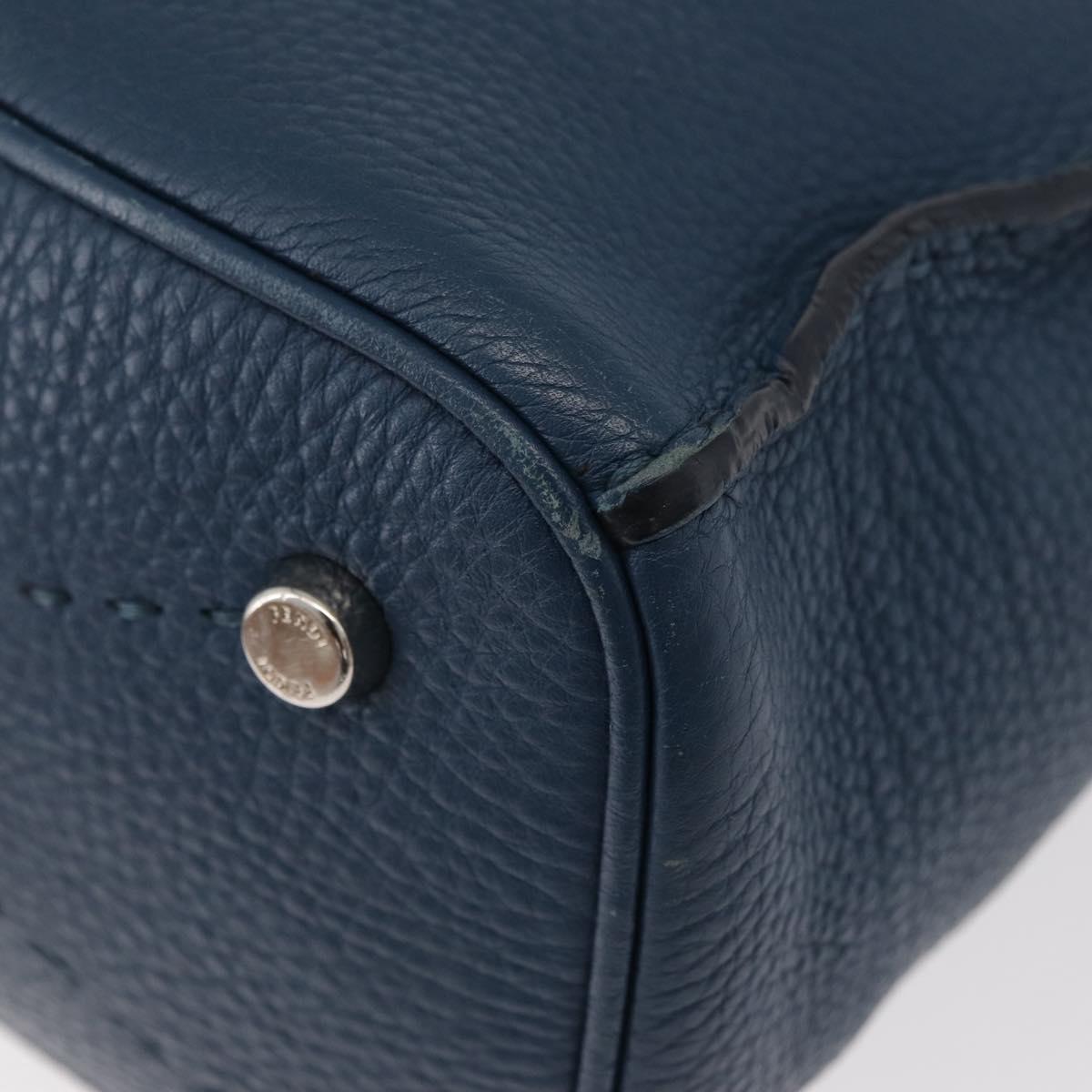 FENDI Celeria Anna Shoulder Bag Leather 2way Navy Silver Auth 179700A
