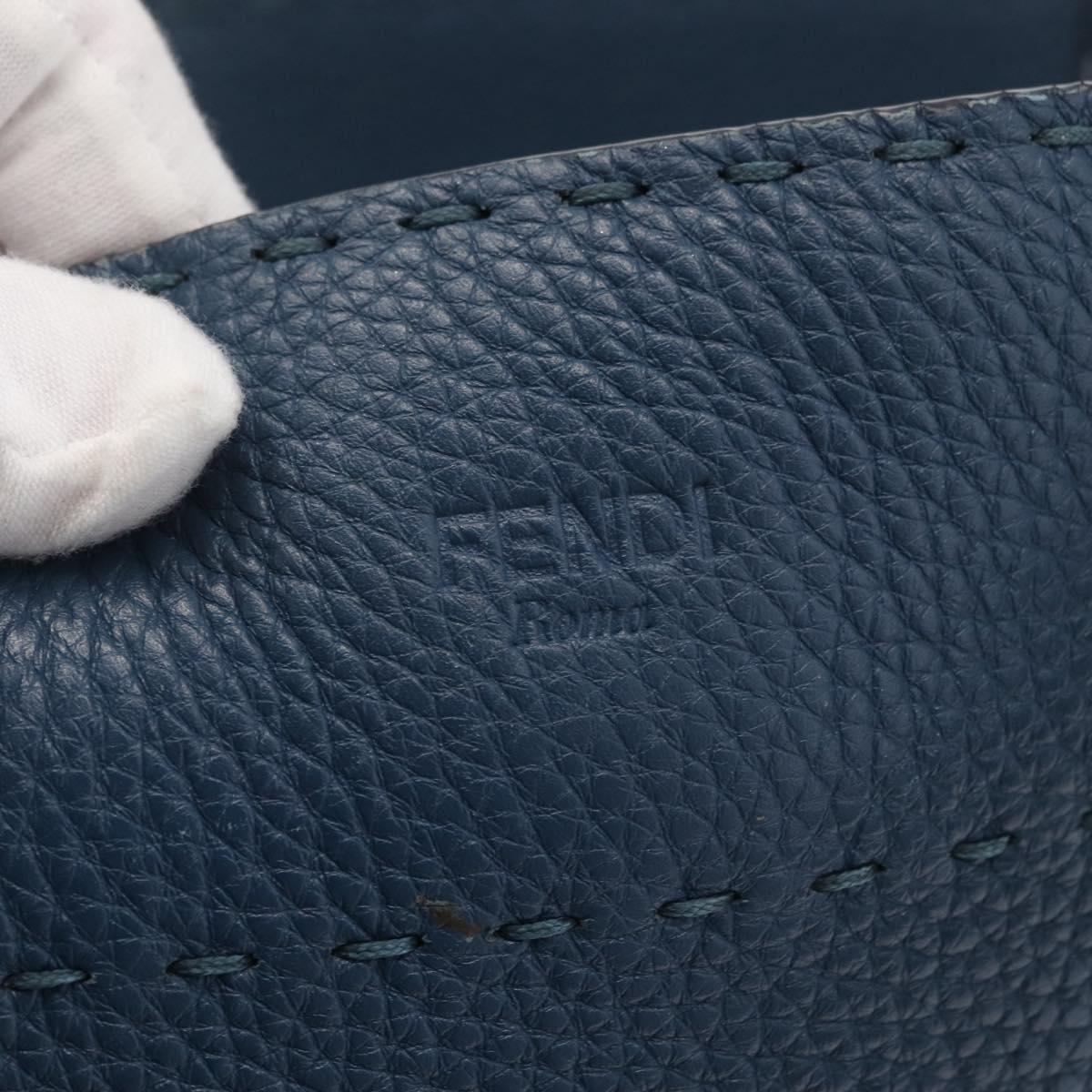 FENDI Celeria Anna Shoulder Bag Leather 2way Navy Silver Auth 179700A