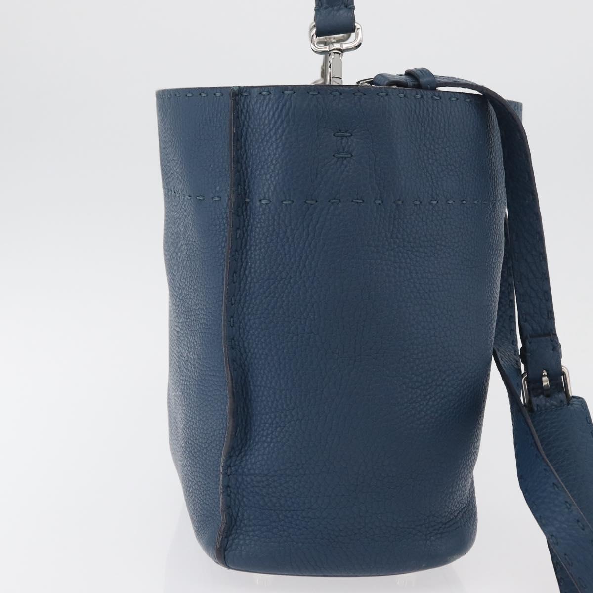 FENDI Celeria Anna Shoulder Bag Leather 2way Navy Silver Auth 179700A