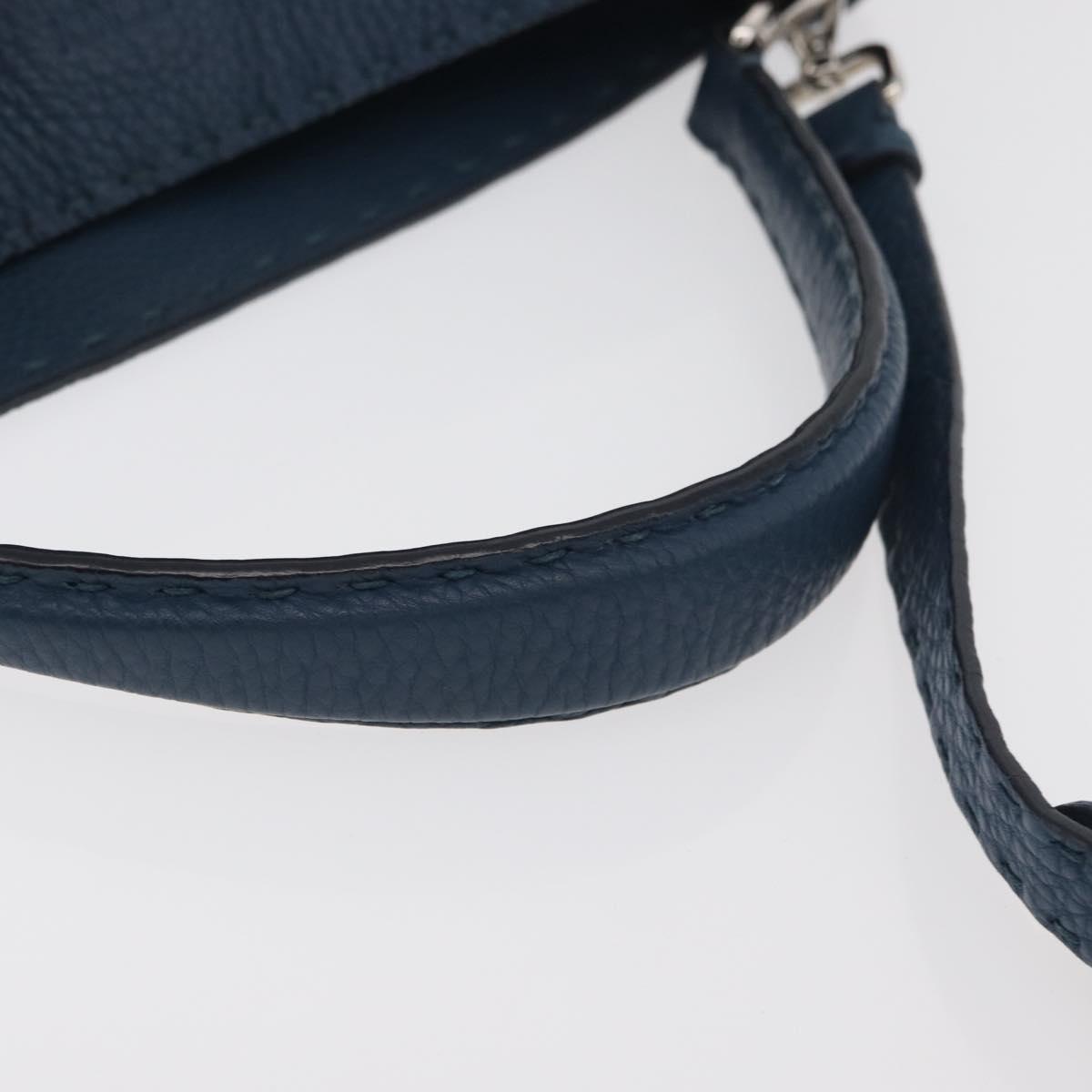 FENDI Celeria Anna Shoulder Bag Leather 2way Navy Silver Auth 179700A