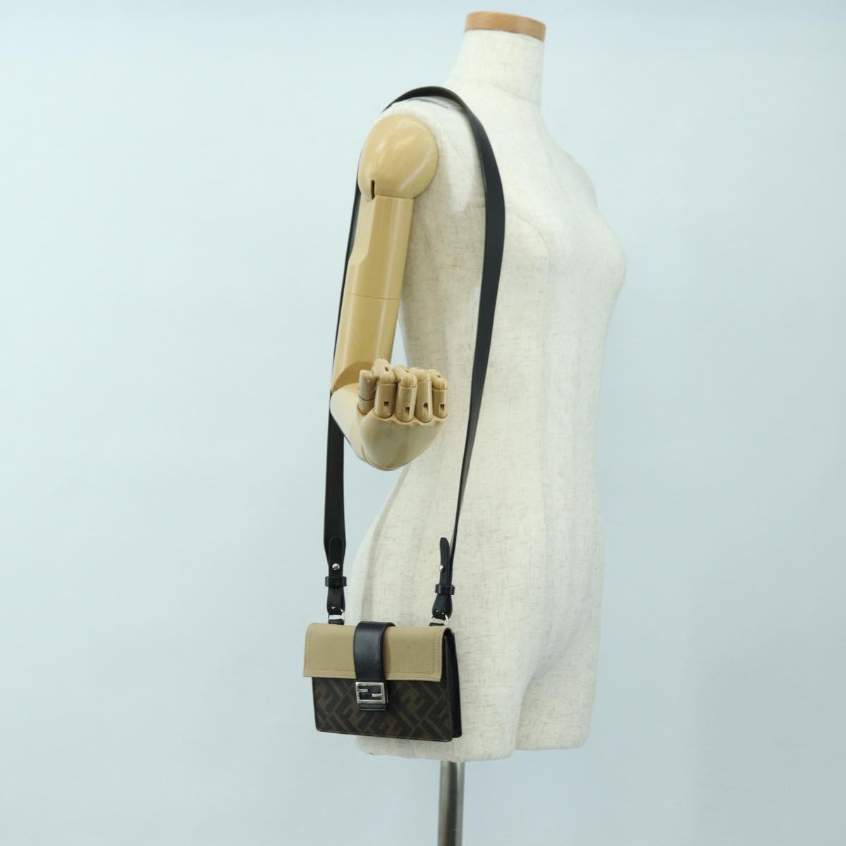 FENDI Zucca Canvas Bucket Slim Shoulder Bag Black Brown Auth 179706V