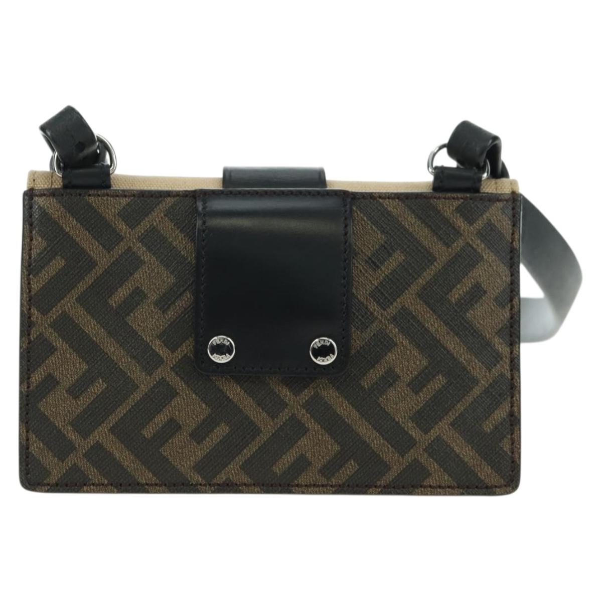 FENDI Zucca Canvas Bucket Slim Shoulder Bag Black Brown Auth 179706V